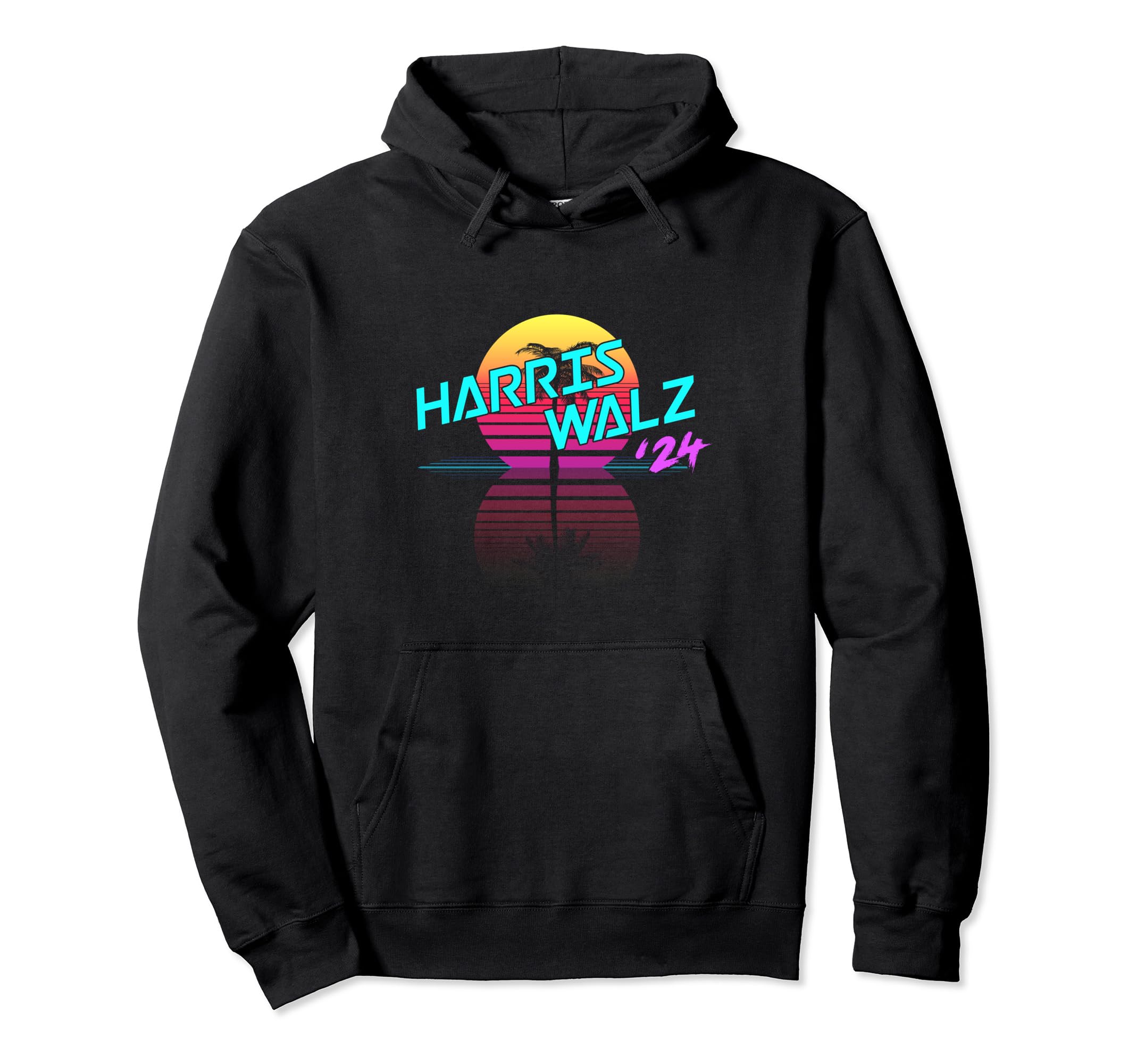 Harris Walz 24 Synthwave Outrun 80S Hoodie - Fun Novelty Design for Adults - T-Shirt, Sweatshirt, Hoodie