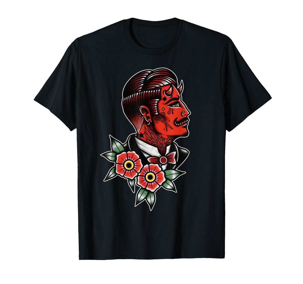 Tattooed Devil Gentleman Tattoo Flash T-Shirt - Custom Art Print Unisex - T-Shirt, Sweatshirt, Hoodie