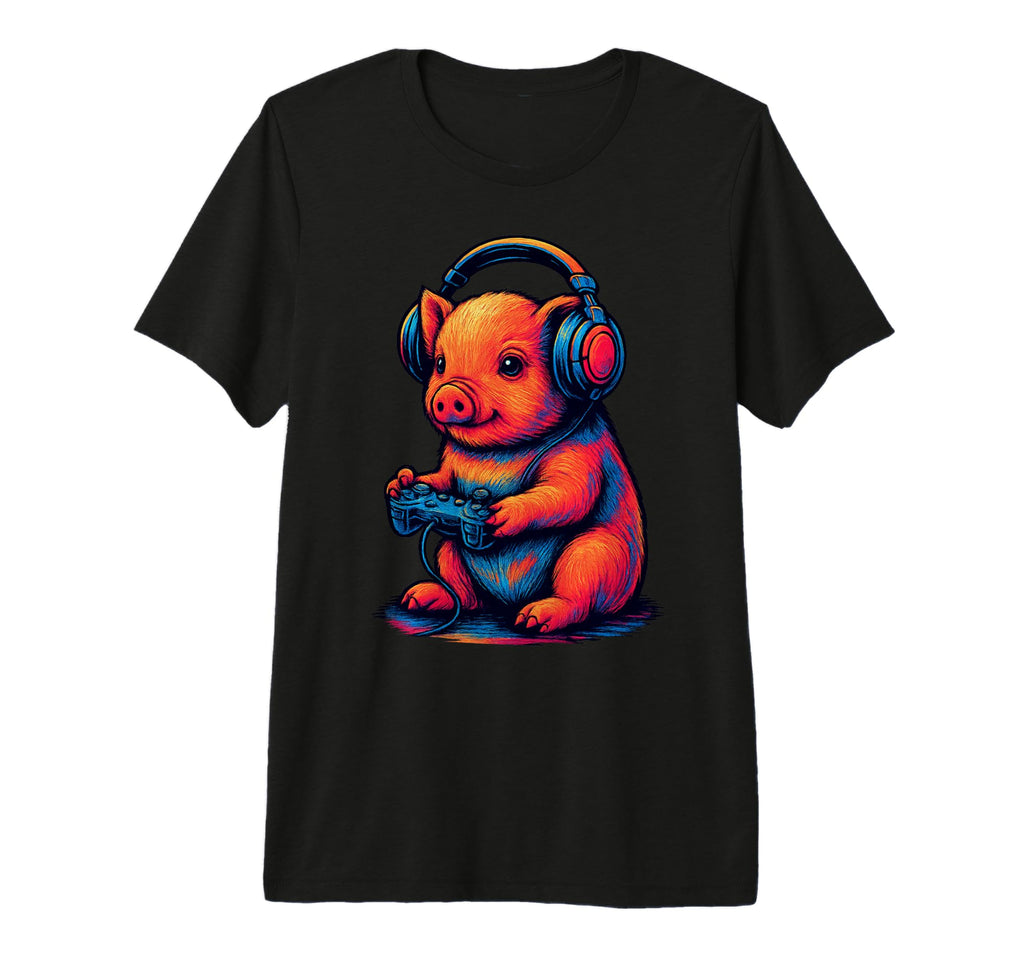 Mini Pig Gamer Gaming Pet Lover Tri T-Shirt - Custom Art Print for Adults - T-Shirt, Sweatshirt, Hoodie