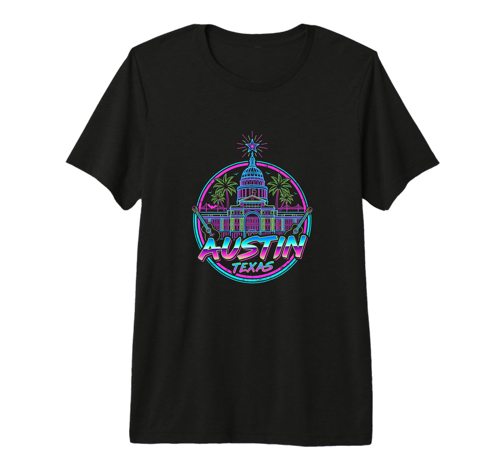 Austin Texas Capitol Synthwave 80S T-Shirt - Novelty Apparel for Adults - T-Shirt, Sweatshirt, Hoodie