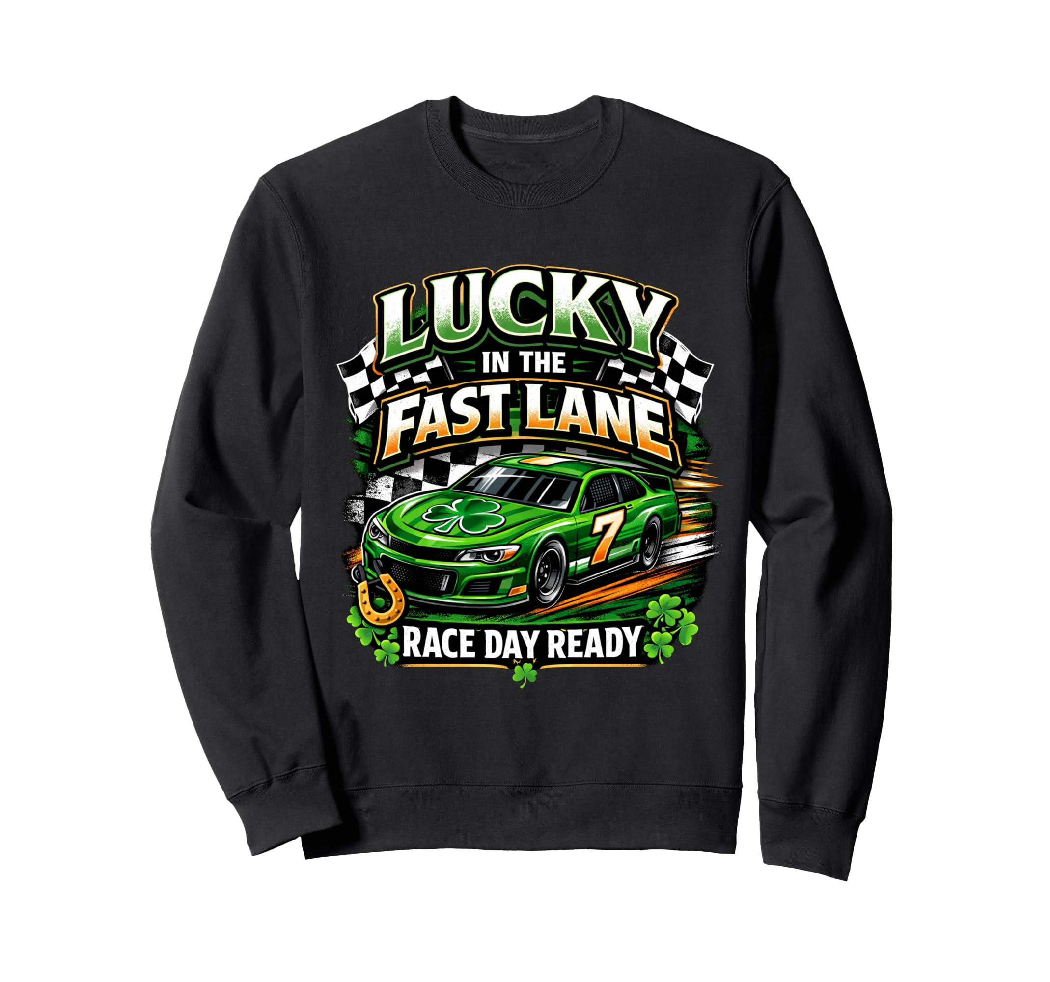 Lucky Fast Lane Race Day Ready Car Sweatshirt - Unique Graphic for Adults - T-Shirt, Sweatshirt, Hoodie