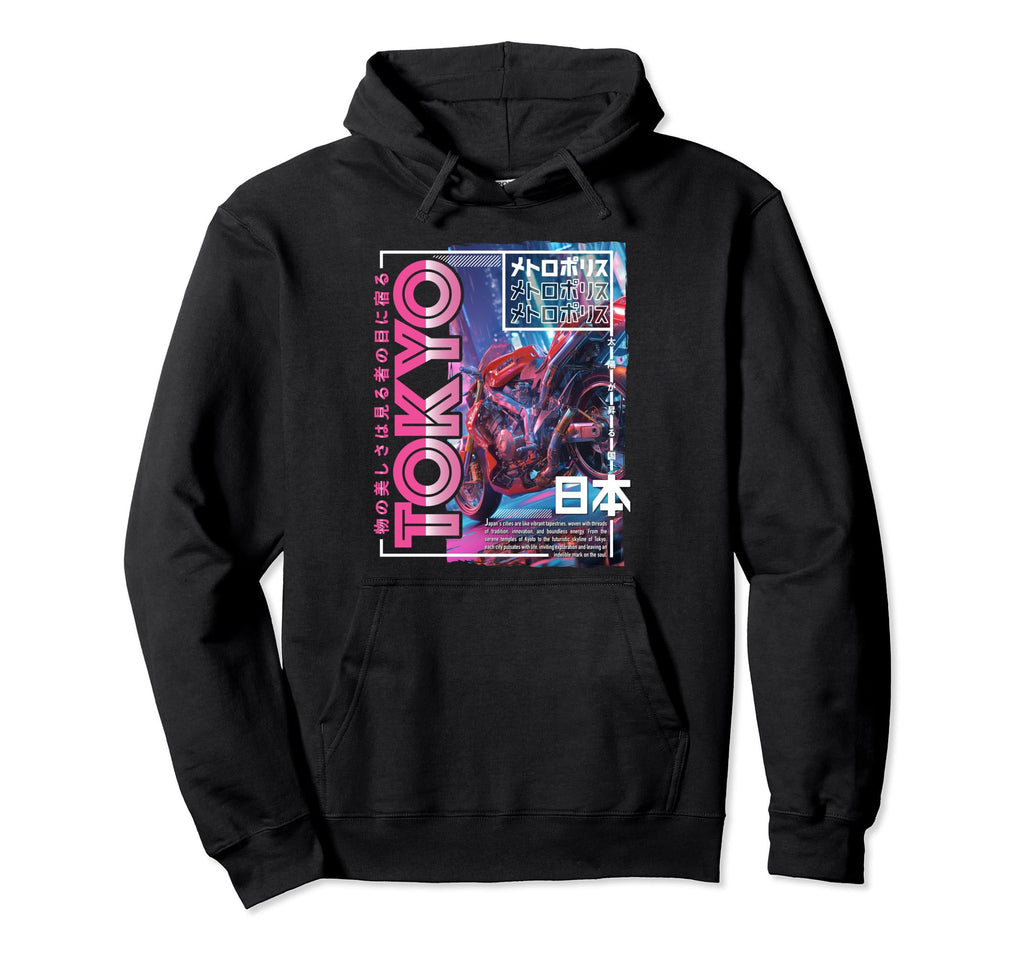 Tokyo City 80S Synthwave Motorcycle Hoodie - Custom Art Print Men Women - T-Shirt, Sweatshirt, Hoodie