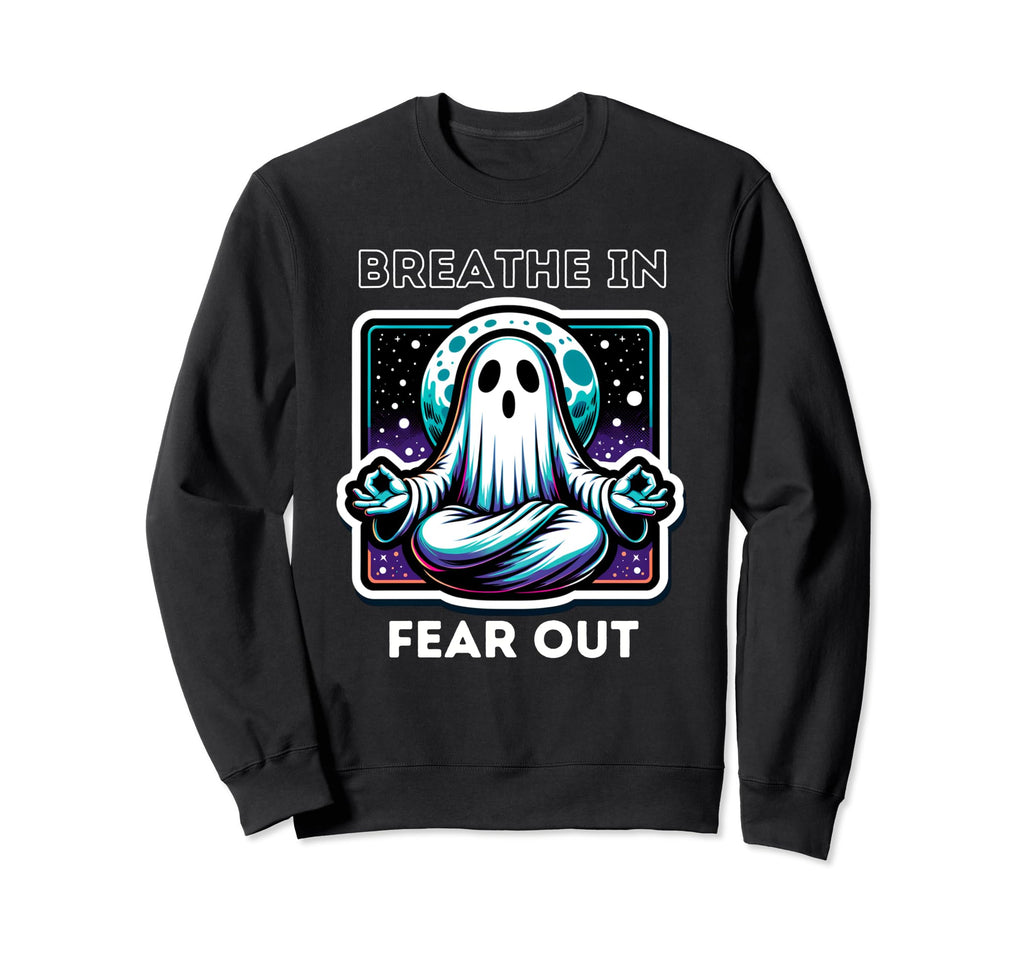 Ghost Meditating Under Moon Sweatshirt - Fun Novelty Design for Adults - T-Shirt, Sweatshirt, Hoodie