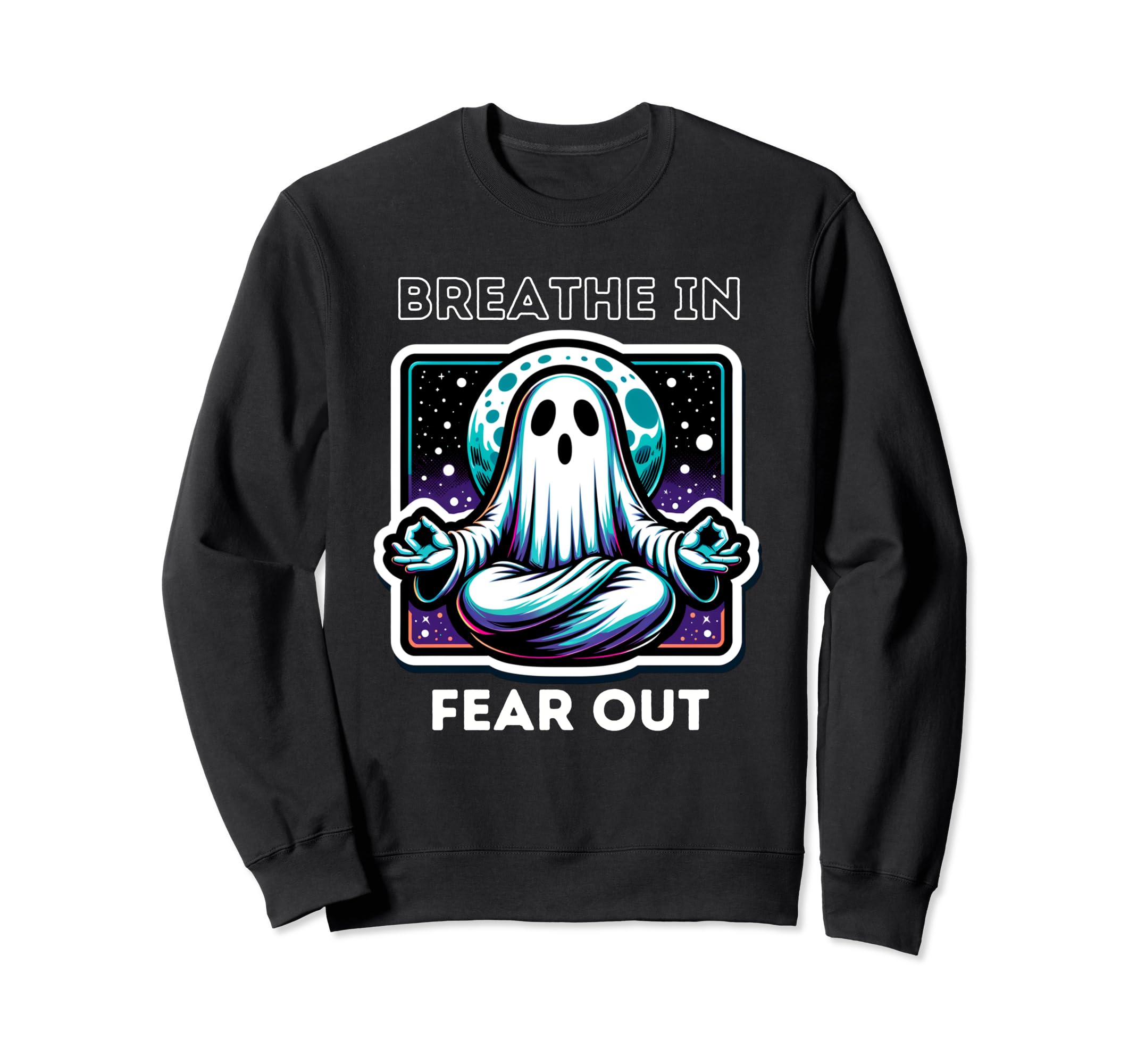 Ghost Meditating Under Moon Sweatshirt - Fun Novelty Design for Adults - T-Shirt, Sweatshirt, Hoodie