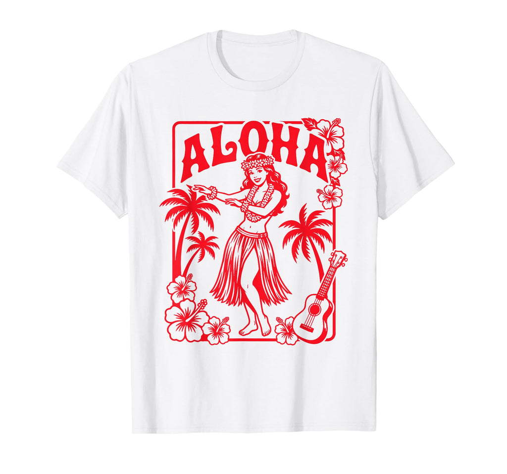 Aloha Hula Dancer Hibiscus Palm Trees T-Shirt - Custom Art Print Unisex - T-Shirt, Sweatshirt, Hoodie
