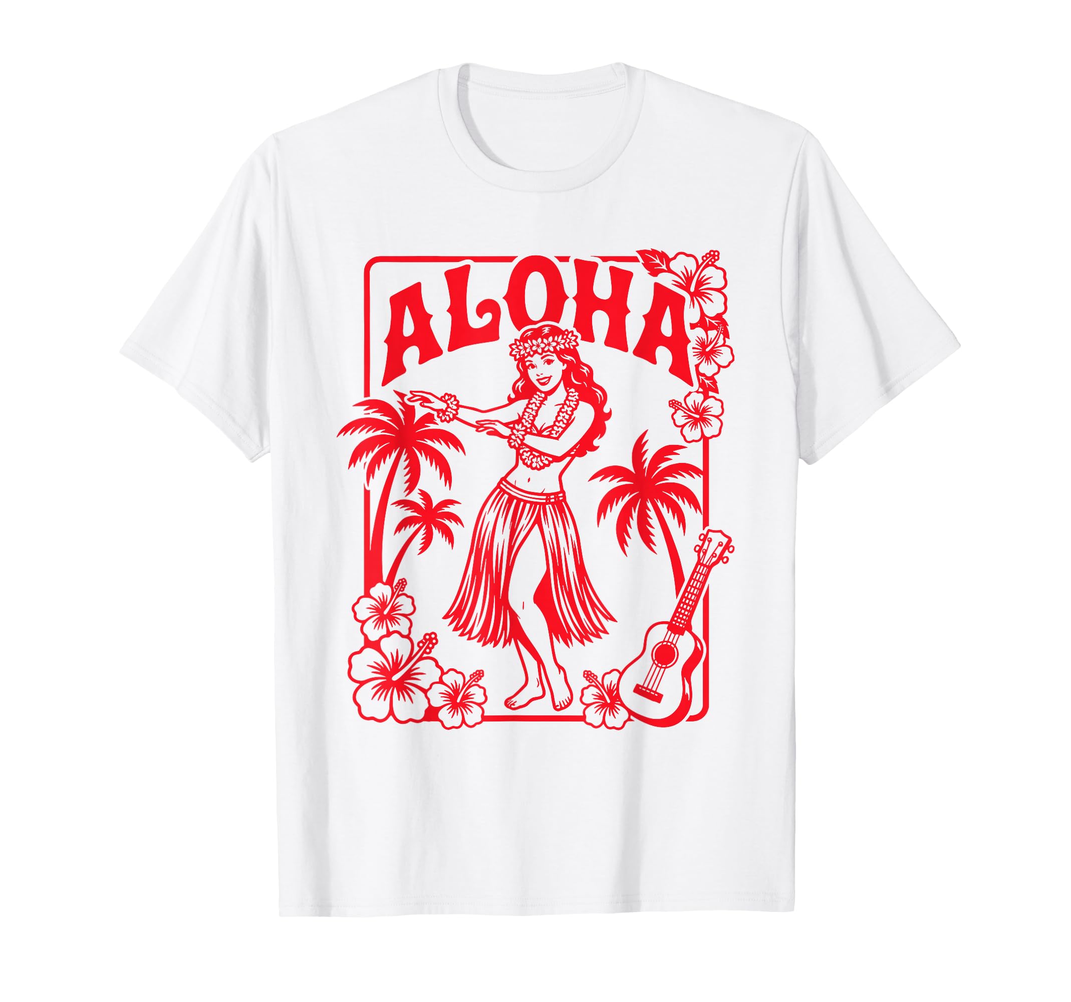 Aloha Hula Dancer Hibiscus Palm Trees T-Shirt - Custom Art Print Unisex - T-Shirt, Sweatshirt, Hoodie