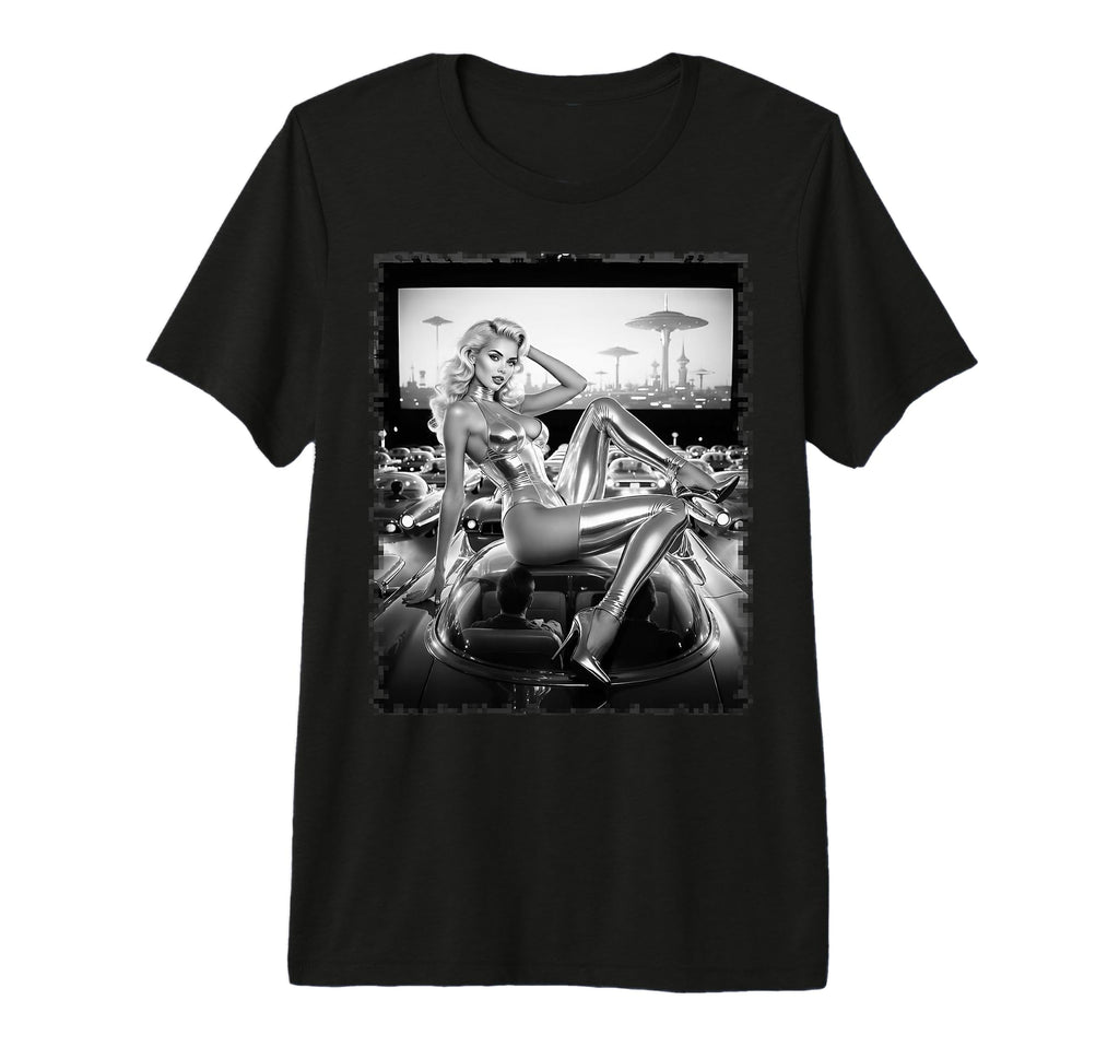 Hot Blonde Bombshell Atomic Pinup Bw T-Shirt - Custom Art Print Men Women - T-Shirt, Sweatshirt, Hoodie