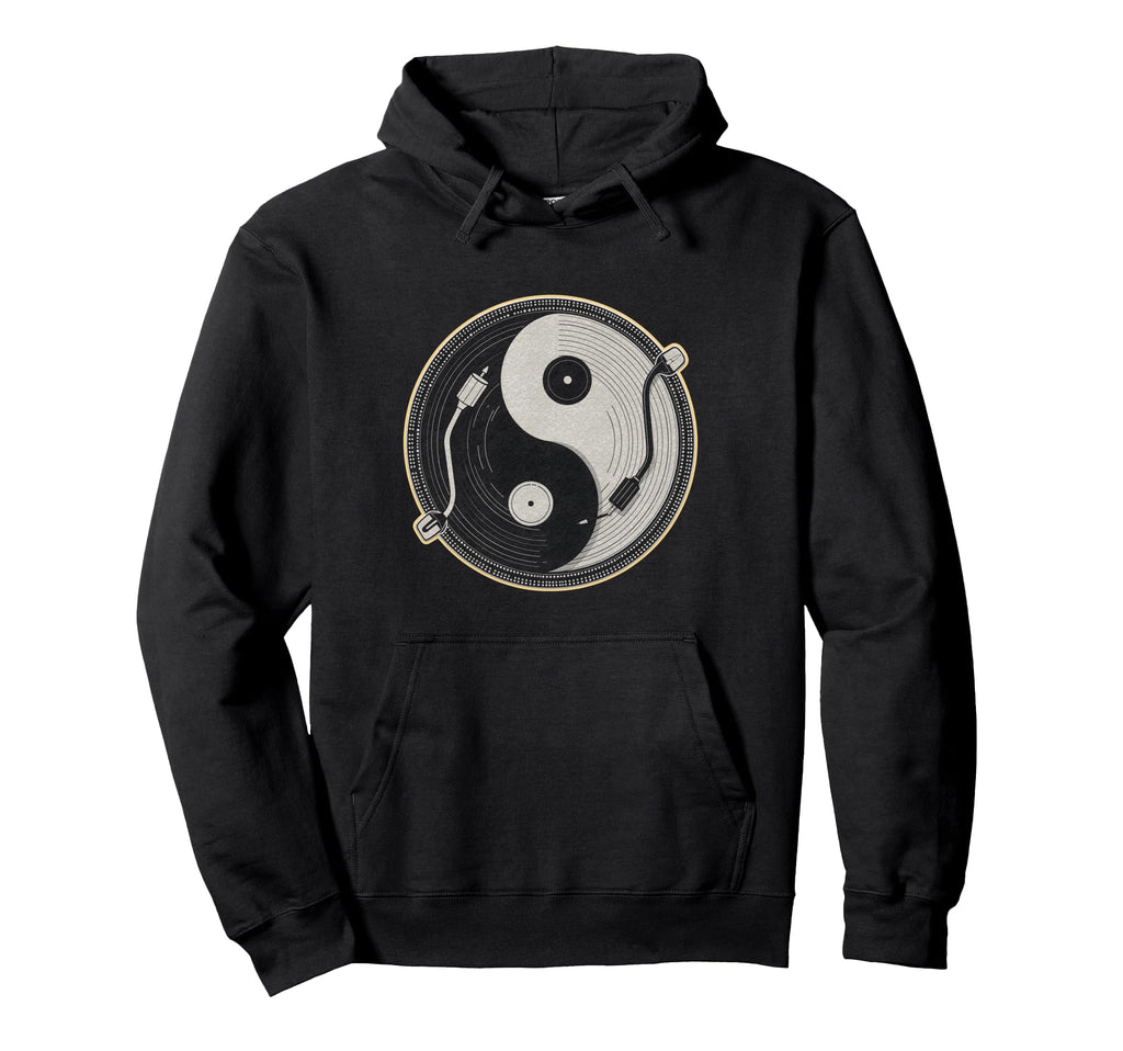 Yin Yang Vinyl Record Player Hoodie - Fun Novelty Design Men Women - T-Shirt, Sweatshirt, Hoodie