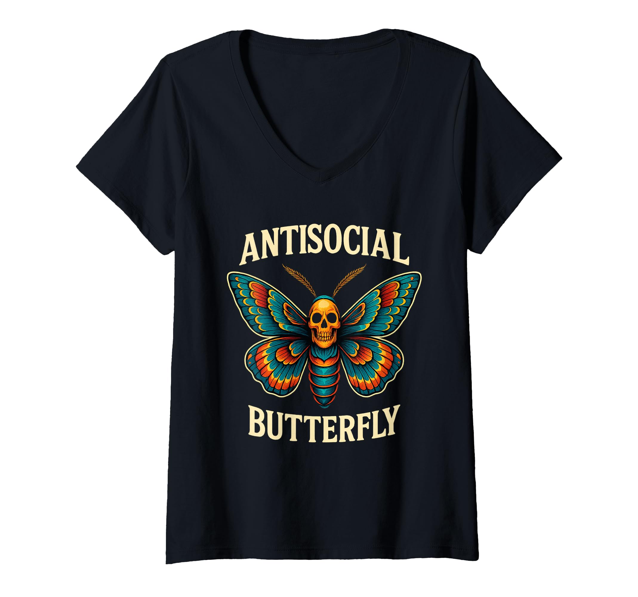 Womens Antisocial Butterfly Skull Goth T-Shirt - Trendy Graphic Men Women - T-Shirt, Sweatshirt, Hoodie