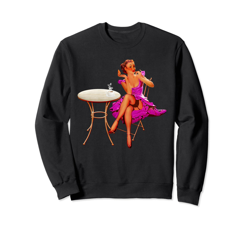 1950S Pin Up Puts Lipstick Drinks Sweatshirt - Graphic Print for Adults - T-Shirt, Sweatshirt, Hoodie