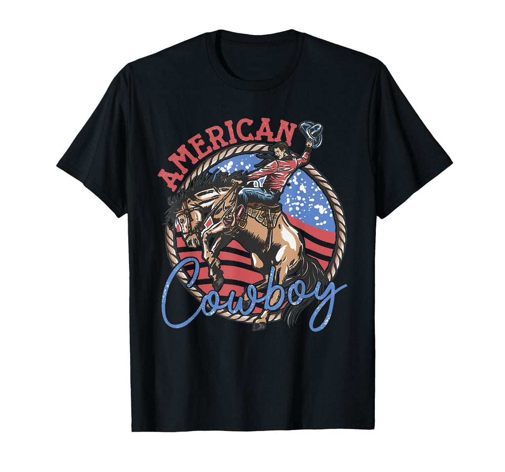 Cowboy Riding Horses Western 4Th July T-Shirt - Minimalist Print Unisex - T-Shirt, Sweatshirt, Hoodie