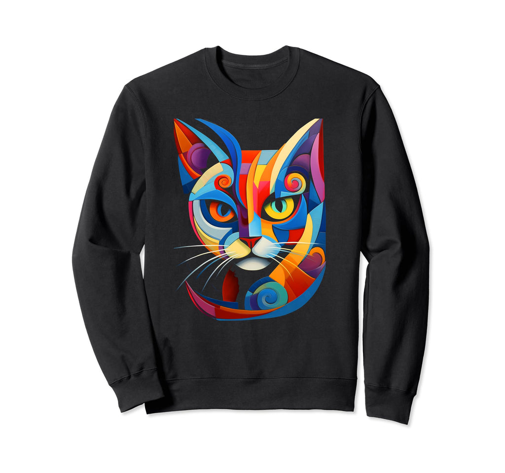 Abstract Colorful 60S 70S Stylish Cat Sweatshirt - Unique Graphic Unisex - T-Shirt, Sweatshirt, Hoodie