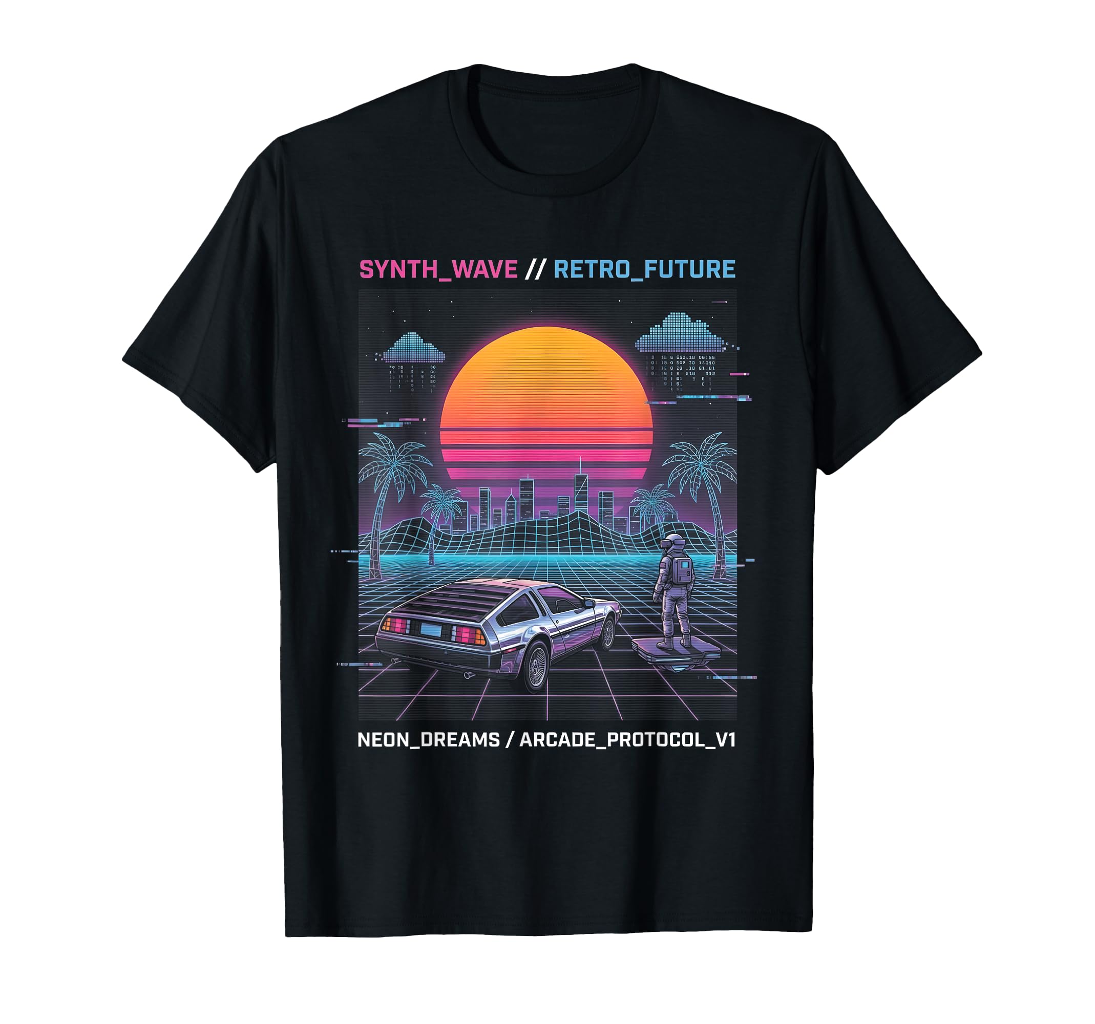 Future Synthwave Car Astronaut City T-Shirt - Graphic Print for Adults - T-Shirt, Sweatshirt, Hoodie