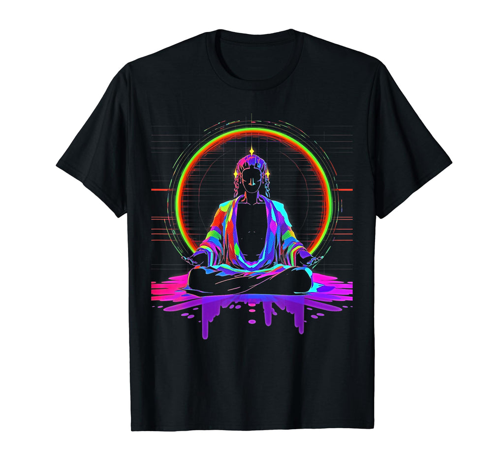 Synthwave Alien Buddha Cyberpunk 80S T-Shirt - Graphic Print for Adults - T-Shirt, Sweatshirt, Hoodie