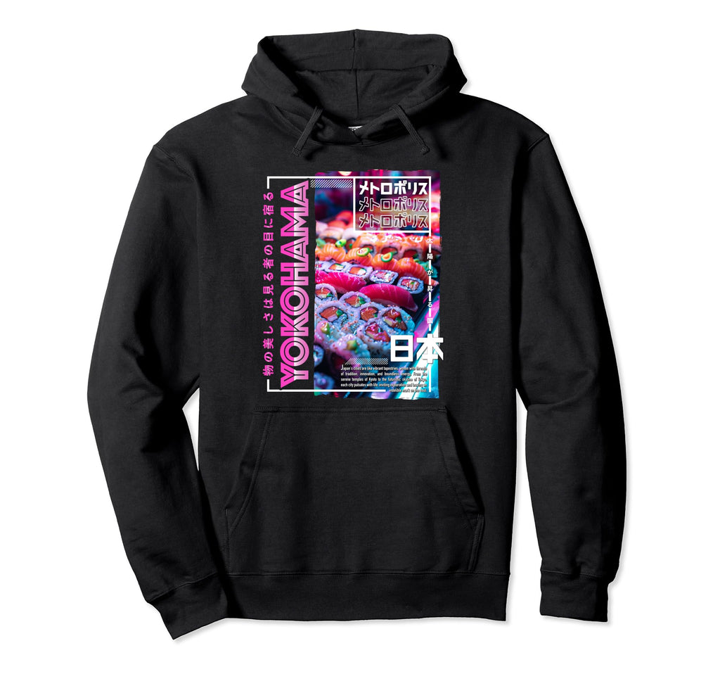 Yokohama City 80S Synthwave Sushi Japan Hoodie - Minimalist Print Unisex - T-Shirt, Sweatshirt, Hoodie