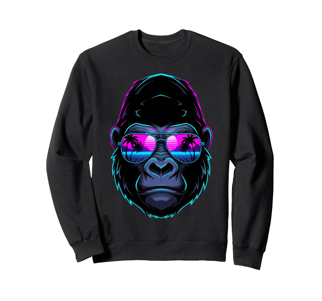Synthwave Gorilla 80S Vaporwave Ape Sweatshirt - Novelty Apparel Men Women - T-Shirt, Sweatshirt, Hoodie