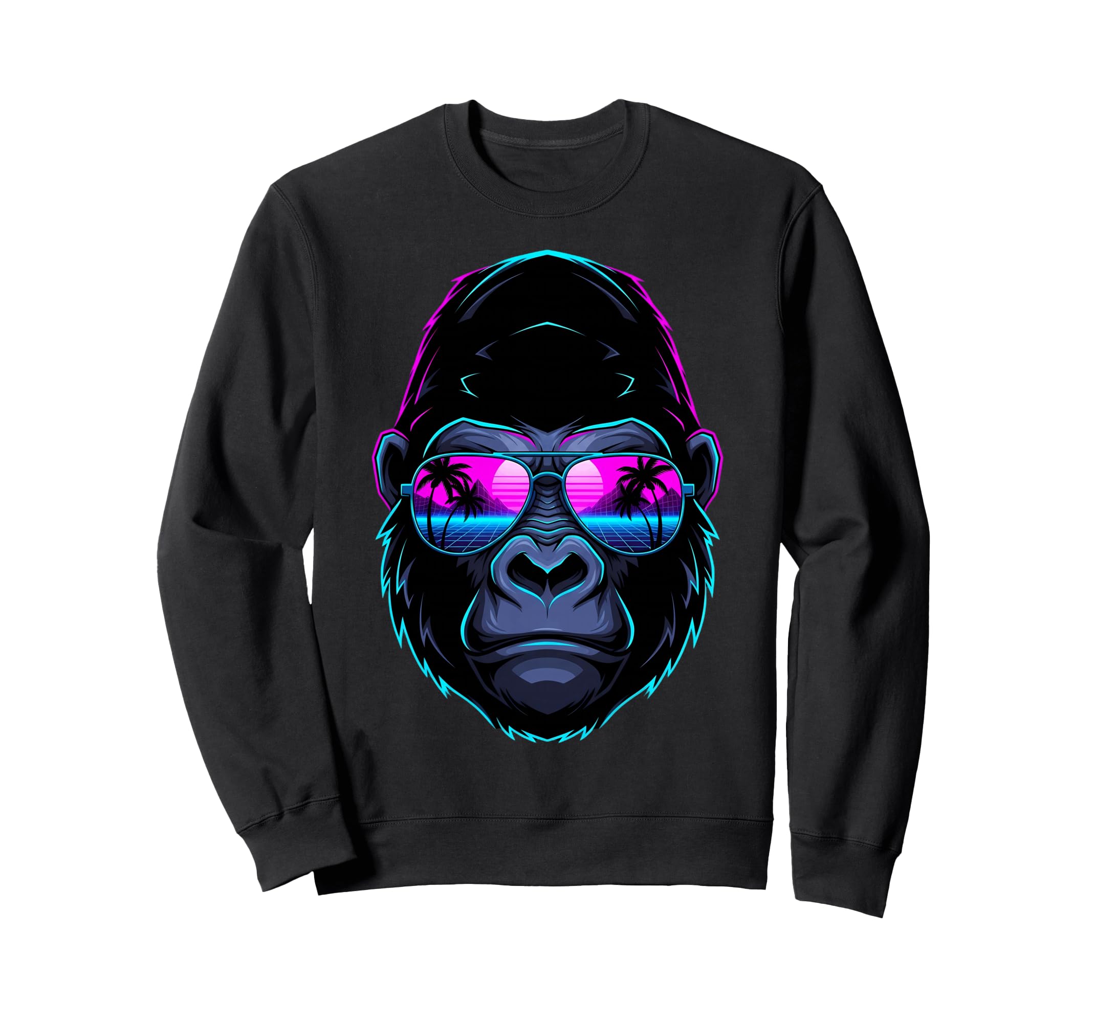 Synthwave Gorilla 80S Vaporwave Ape Sweatshirt - Novelty Apparel Men Women - T-Shirt, Sweatshirt, Hoodie
