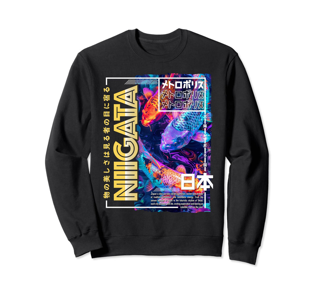Niigata City 80S Synthwave Koi Carp Sweatshirt - Trendy Graphic for Adults - T-Shirt, Sweatshirt, Hoodie