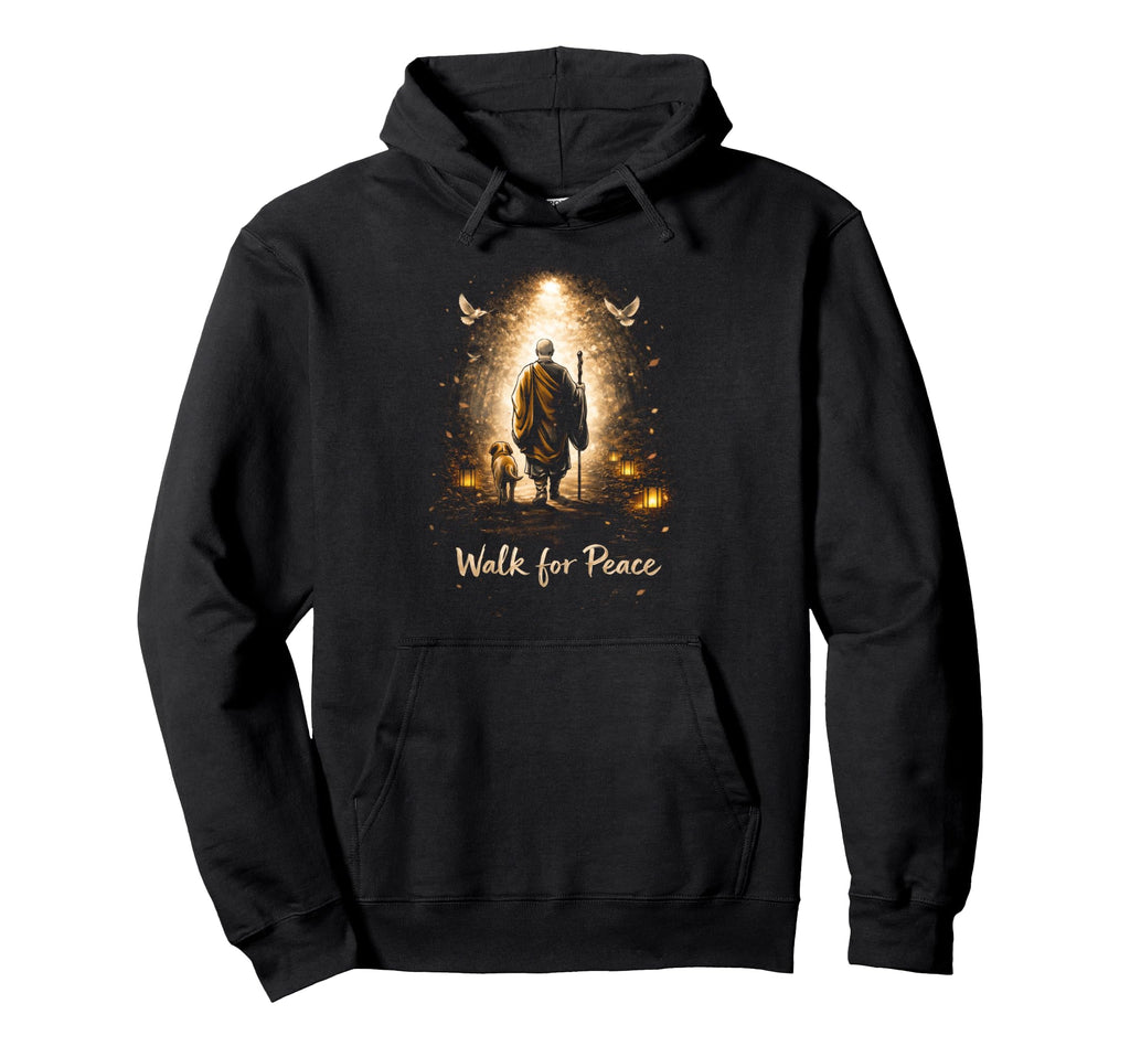 Walk Peace Monk And Dog Mindfulness Hoodie - Unique Graphic Unisex - T-Shirt, Sweatshirt, Hoodie