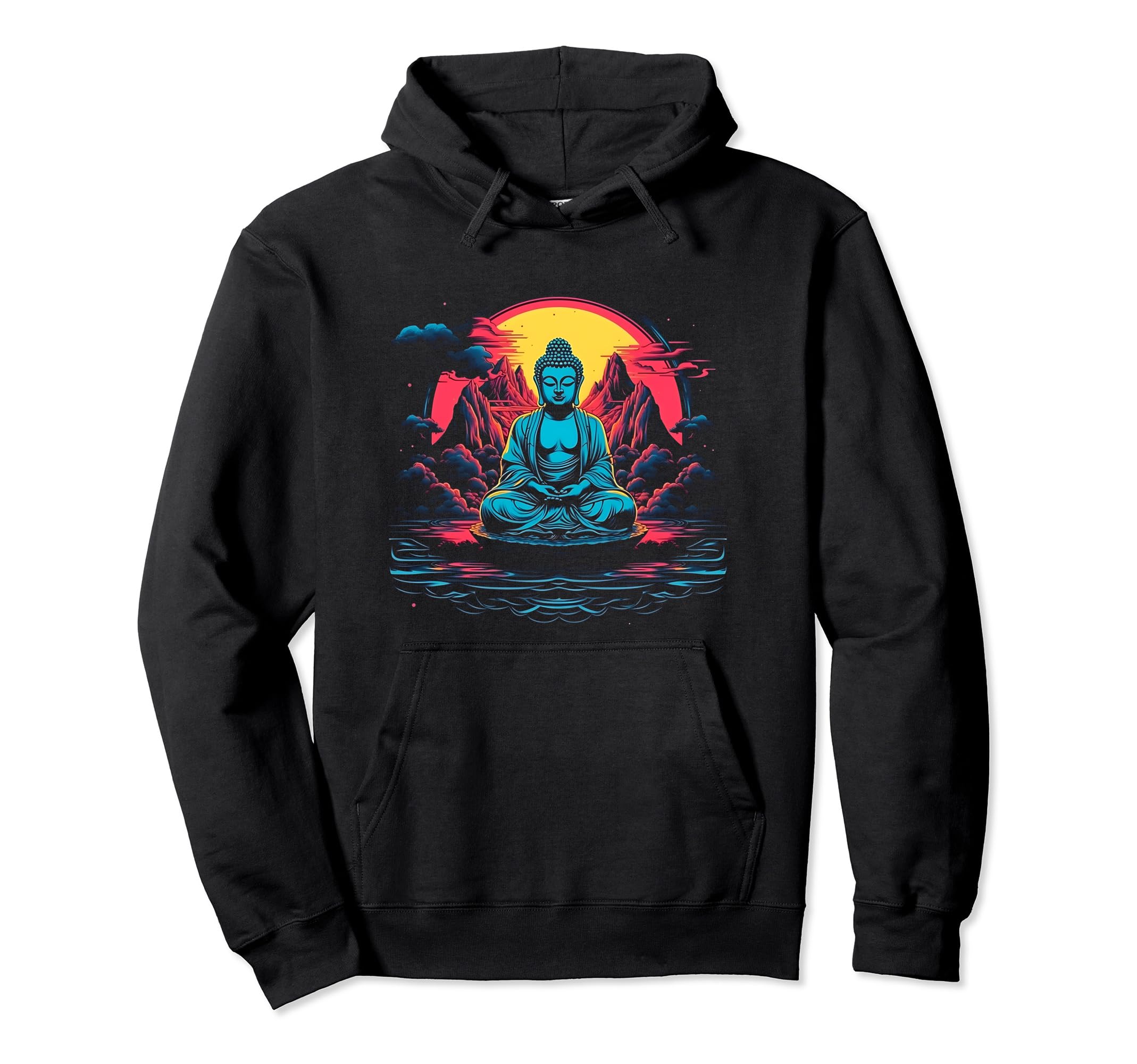 80S Synthwave Buddha Meditating Hoodie - Streetwear Style Men Women - T-Shirt, Sweatshirt, Hoodie
