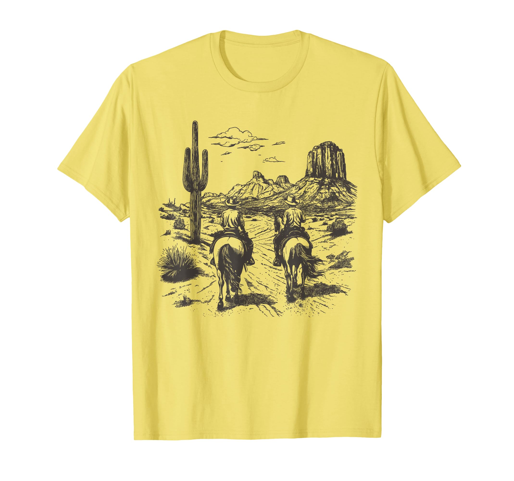 Cowboy Riding Horse Western Desert T-Shirt - Aesthetic Graphic Unisex - T-Shirt, Sweatshirt, Hoodie