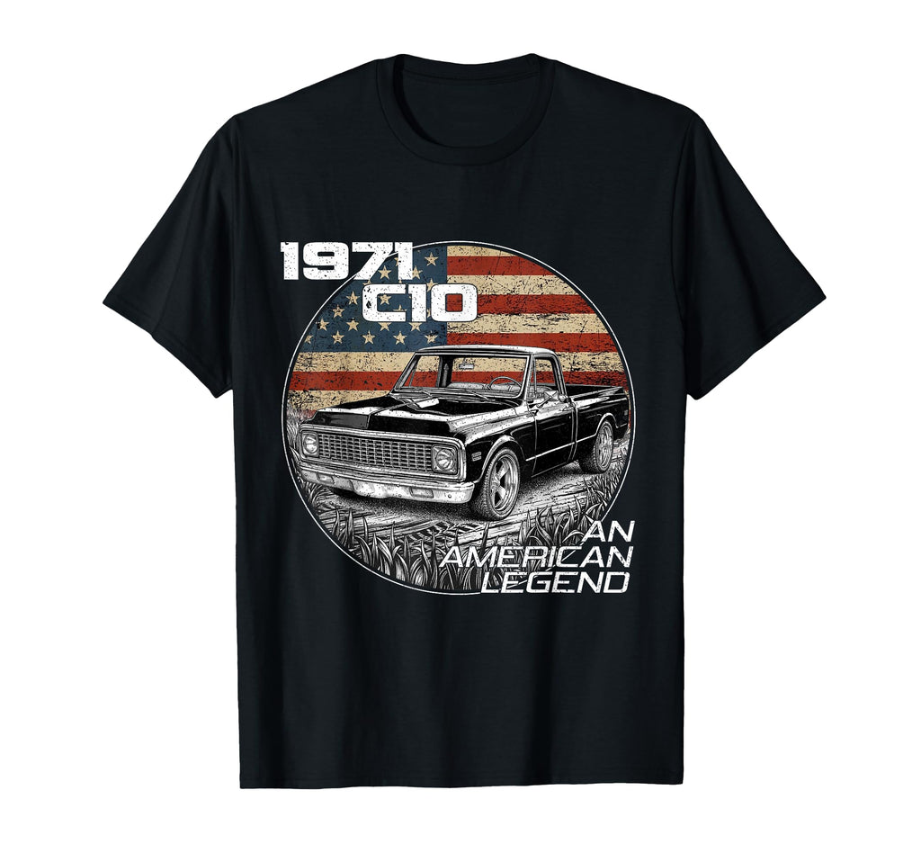 American Flag 1971 C10 71 Truck T-Shirt - Novelty Apparel for Adults - T-Shirt, Sweatshirt, Hoodie