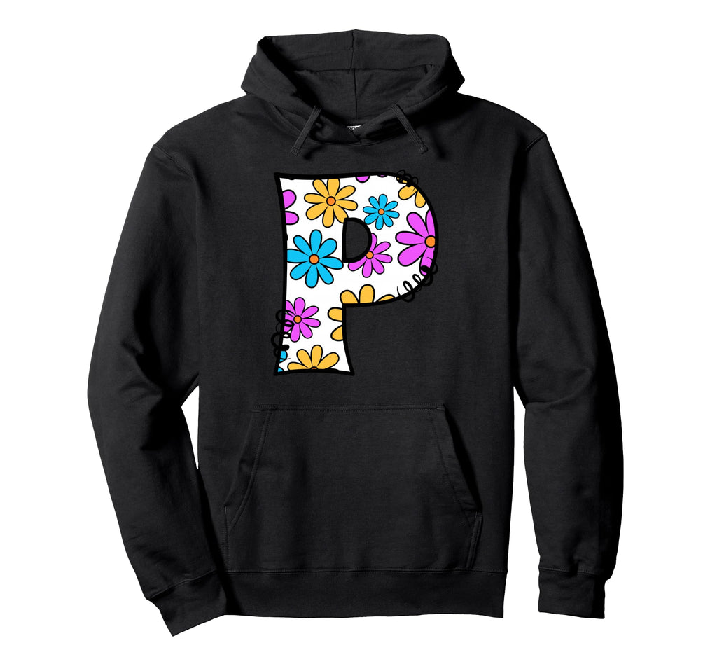Letter P Floral Daisy Alphabet Hoodie - Minimalist Print Unisex - T-Shirt, Sweatshirt, Hoodie
