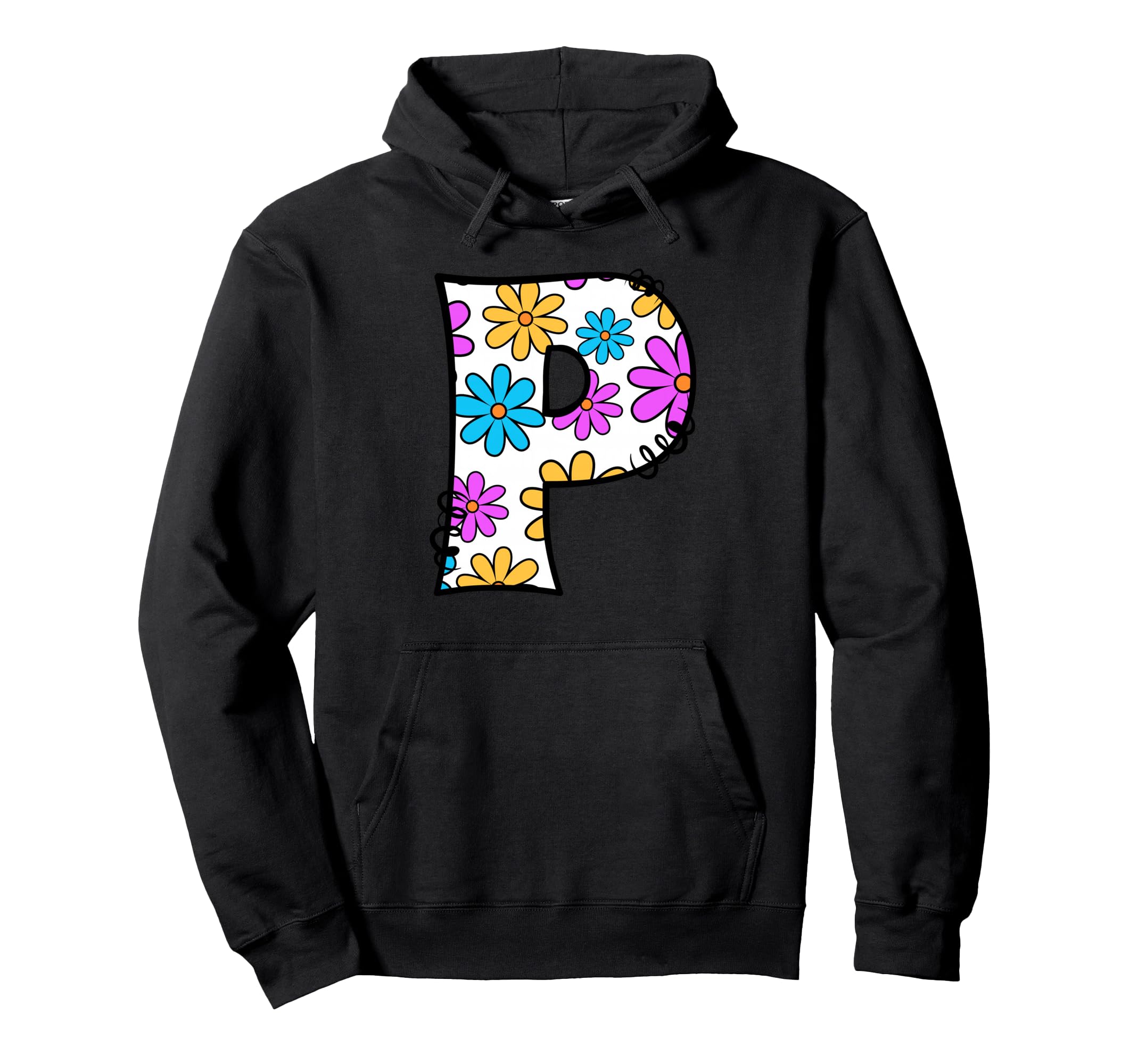 Letter P Floral Daisy Alphabet Hoodie - Minimalist Print Unisex - T-Shirt, Sweatshirt, Hoodie