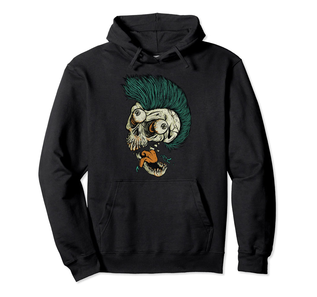 Mohawk Skull Musician Skeleton Party Hoodie - Minimalist Print Unisex - T-Shirt, Sweatshirt, Hoodie