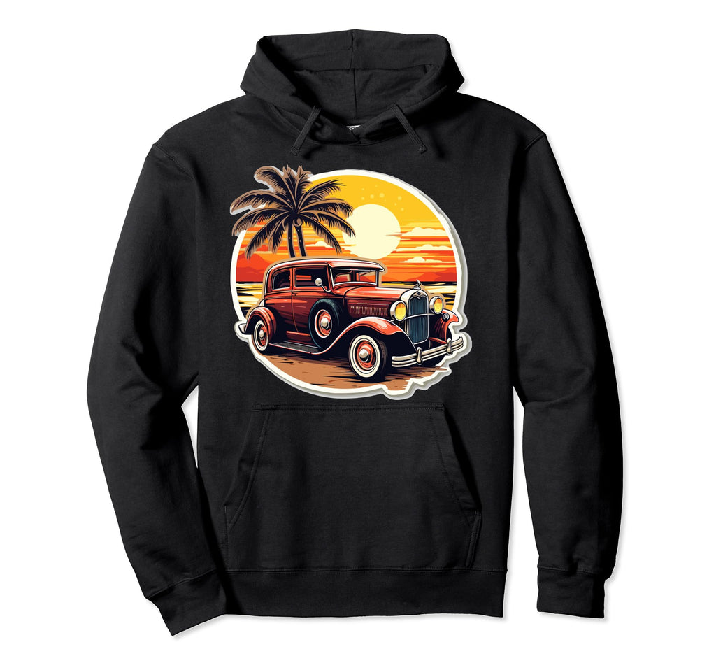 Car Admirer Beach Scene Sunlit Palms Hoodie - Minimalist Print Unisex - T-Shirt, Sweatshirt, Hoodie