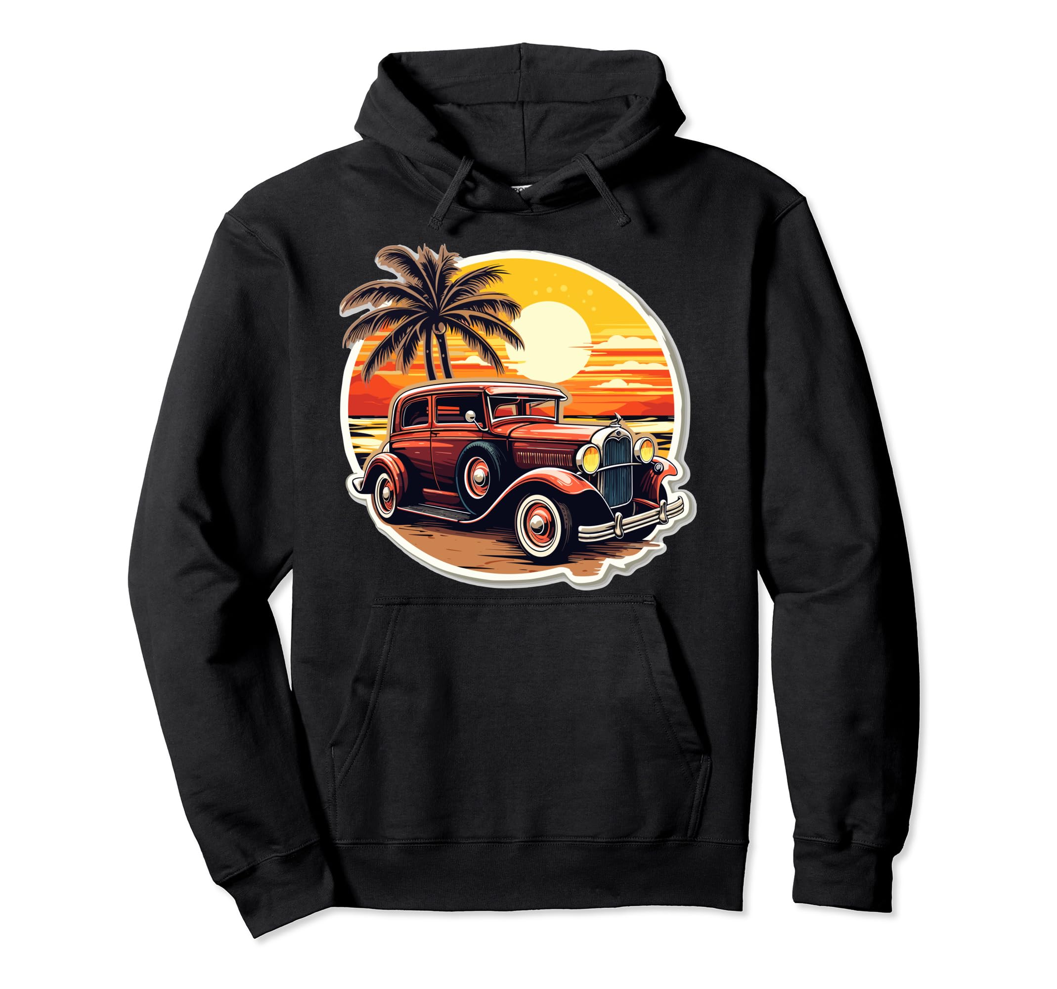 Car Admirer Beach Scene Sunlit Palms Hoodie - Minimalist Print Unisex - T-Shirt, Sweatshirt, Hoodie