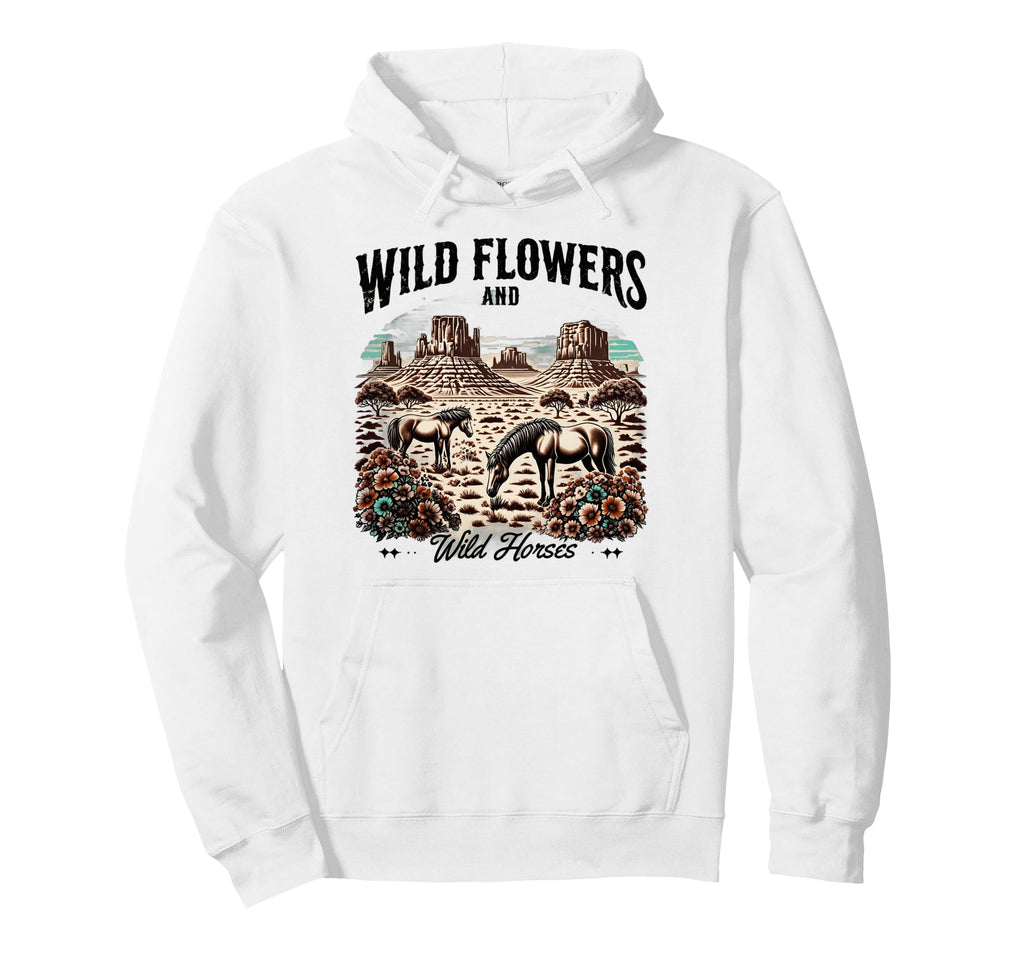 Horses Wildflowers Cowgirl Western Hoodie - Unique Graphic Men Women - T-Shirt, Sweatshirt, Hoodie