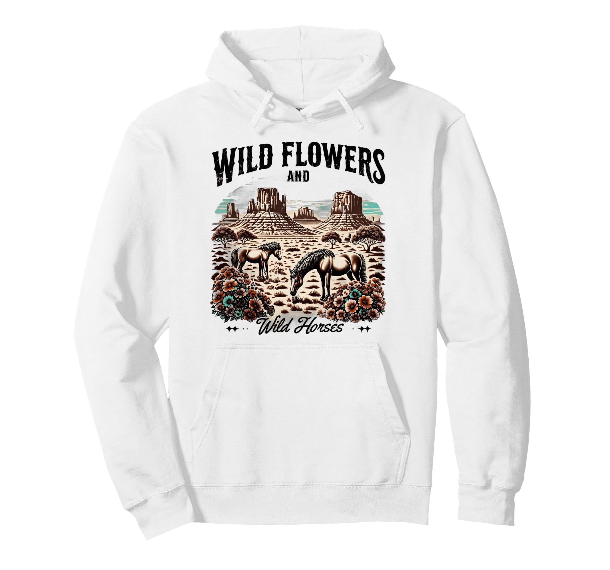 Horses Wildflowers Cowgirl Western Hoodie - Unique Graphic Men Women - T-Shirt, Sweatshirt, Hoodie
