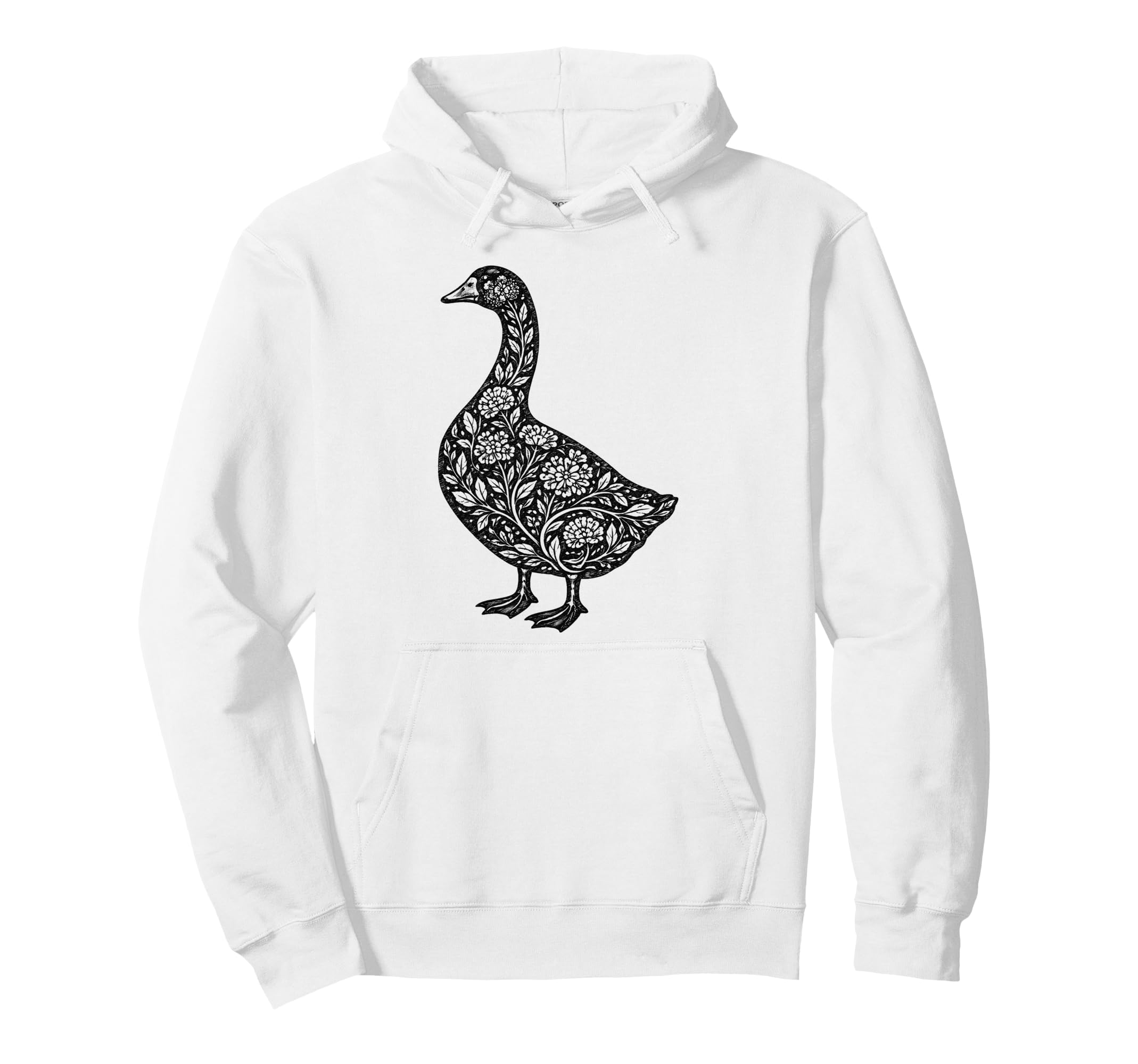 Floral Goose Linocut Aesthetic Nature Hoodie - Custom Art Print for Adults - T-Shirt, Sweatshirt, Hoodie