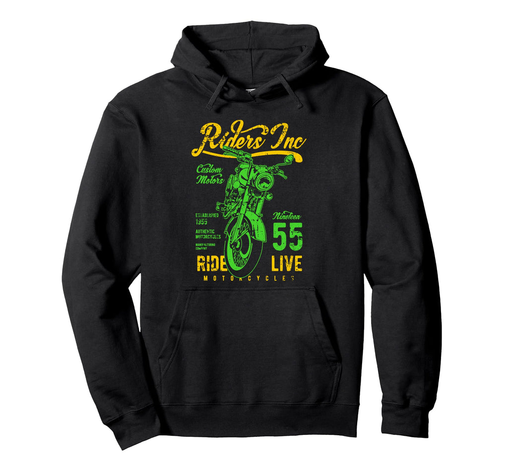 Riders Inc 1955 Motorcycle Distressed Hoodie - Novelty Apparel for Adults - T-Shirt, Sweatshirt, Hoodie