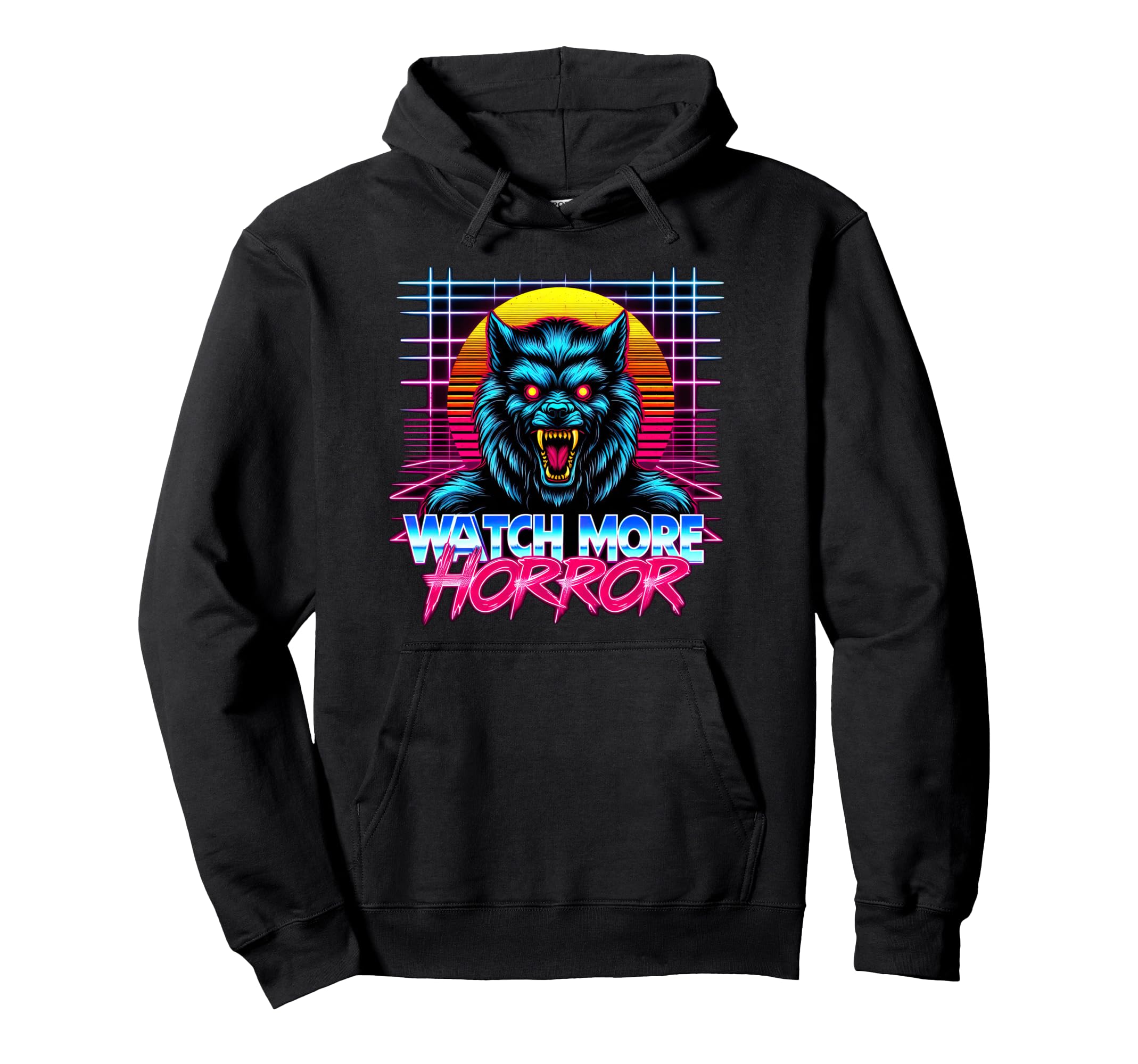 Watch More Horror 80S Synthwave Werewolf Hoodie - Graphic Print Men Women - T-Shirt, Sweatshirt, Hoodie