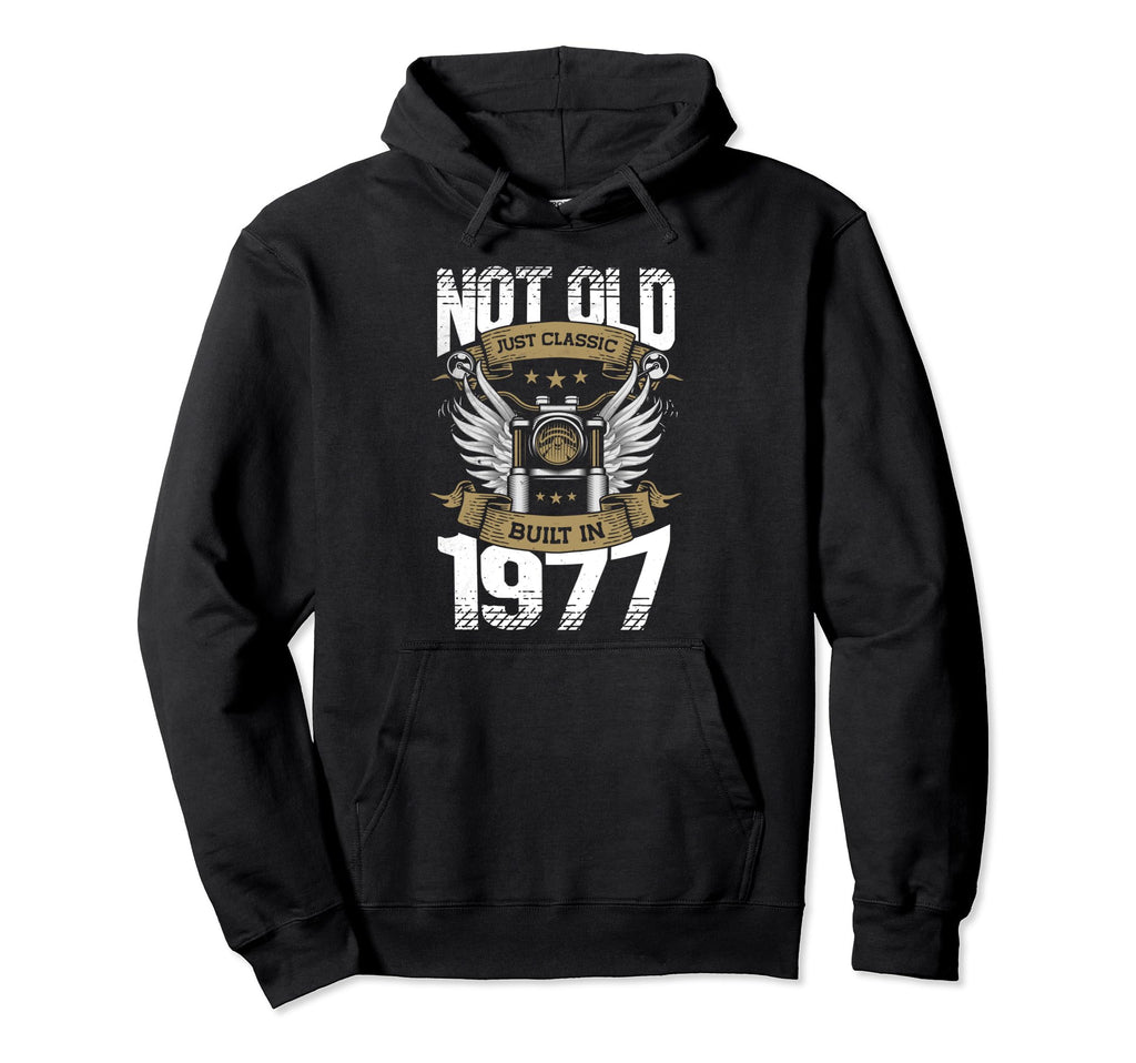 Motorcycle Biker Birthday Built 1977 Hoodie - Aesthetic Graphic for Adults - T-Shirt, Sweatshirt, Hoodie