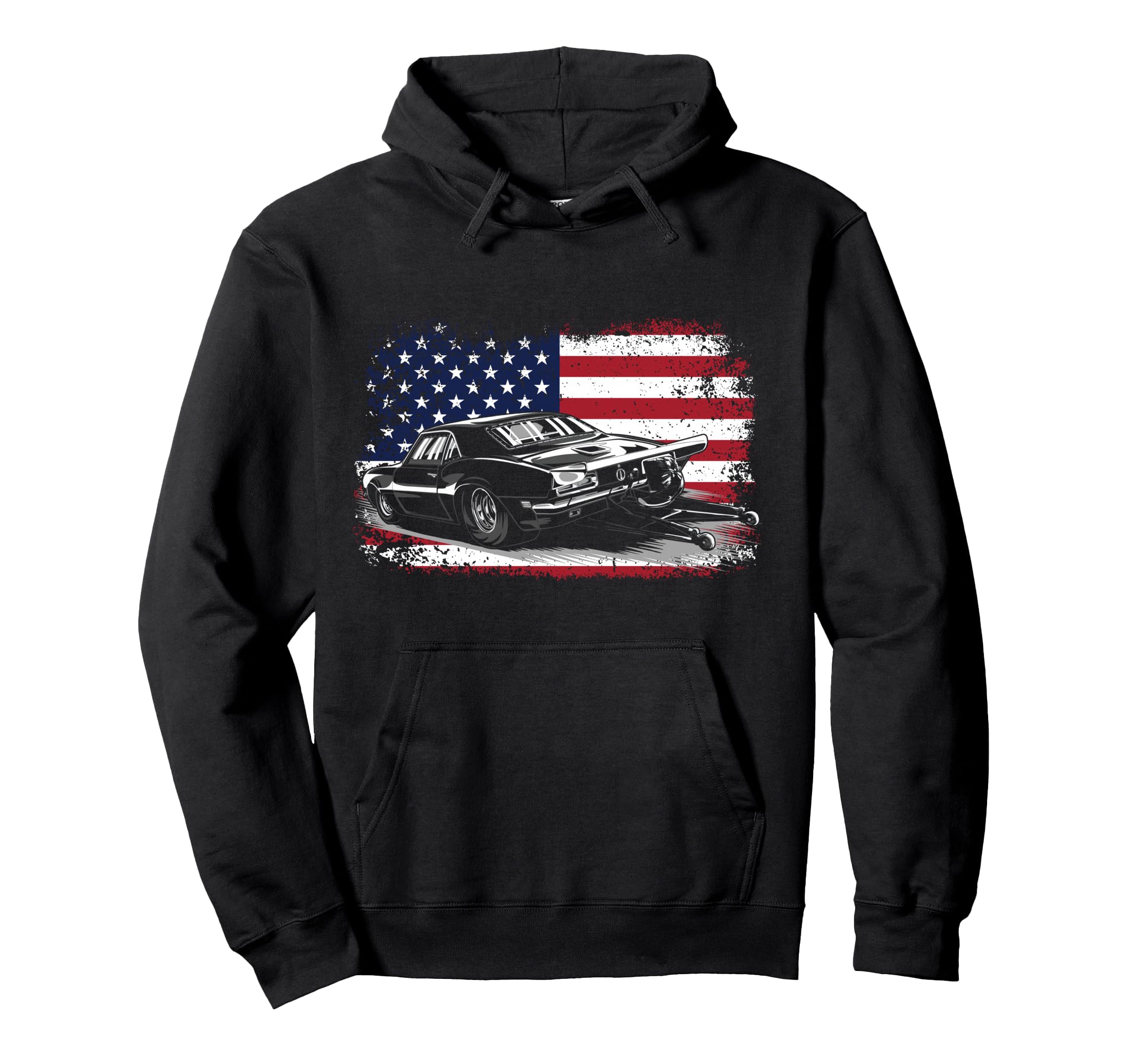 Drag Racing Race Car American Flag Hoodie - Fun Novelty Design Unisex - T-Shirt, Sweatshirt, Hoodie