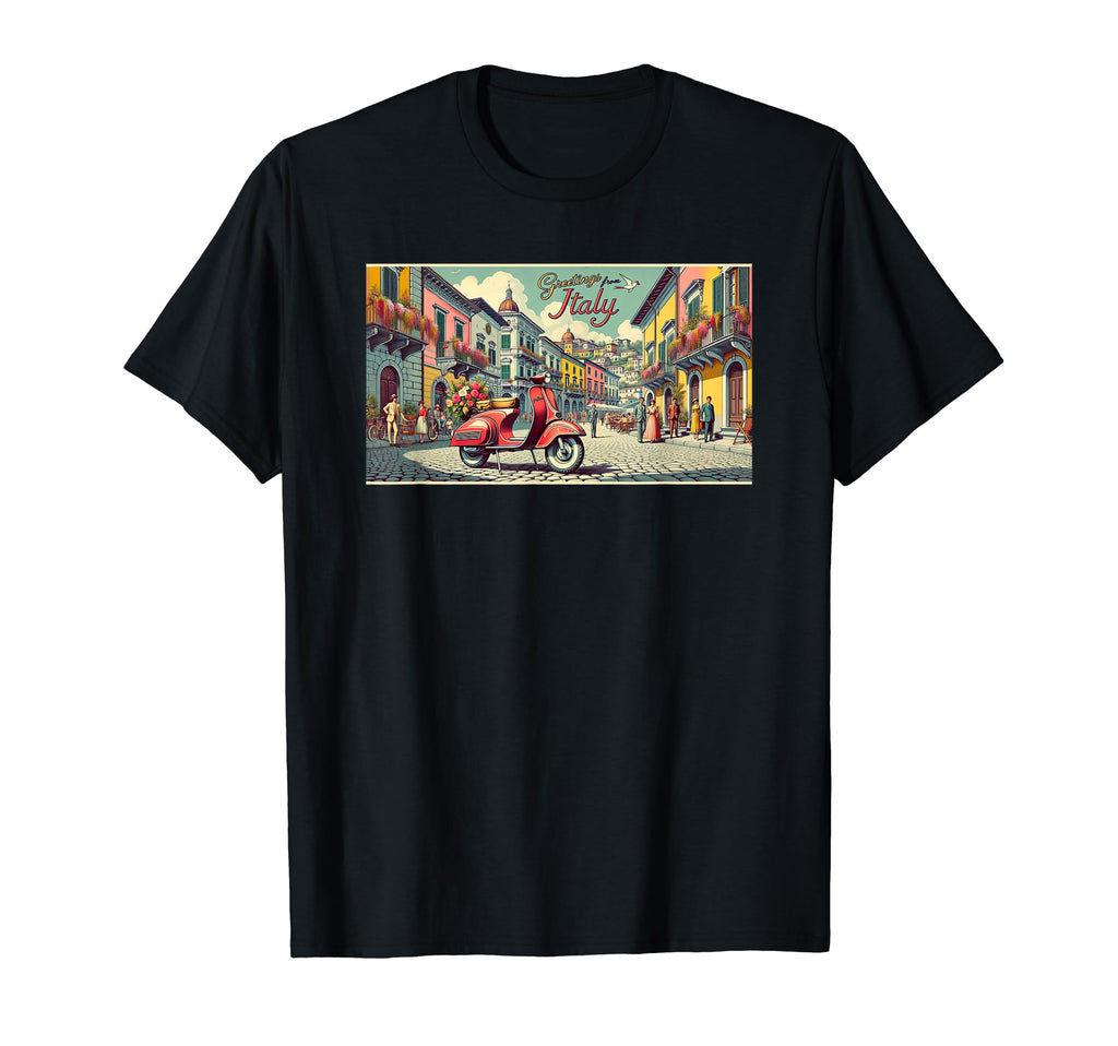 Postcard Italian Scooter Piazza Italy T-Shirt - Aesthetic Graphic Men Women - T-Shirt, Sweatshirt, Hoodie