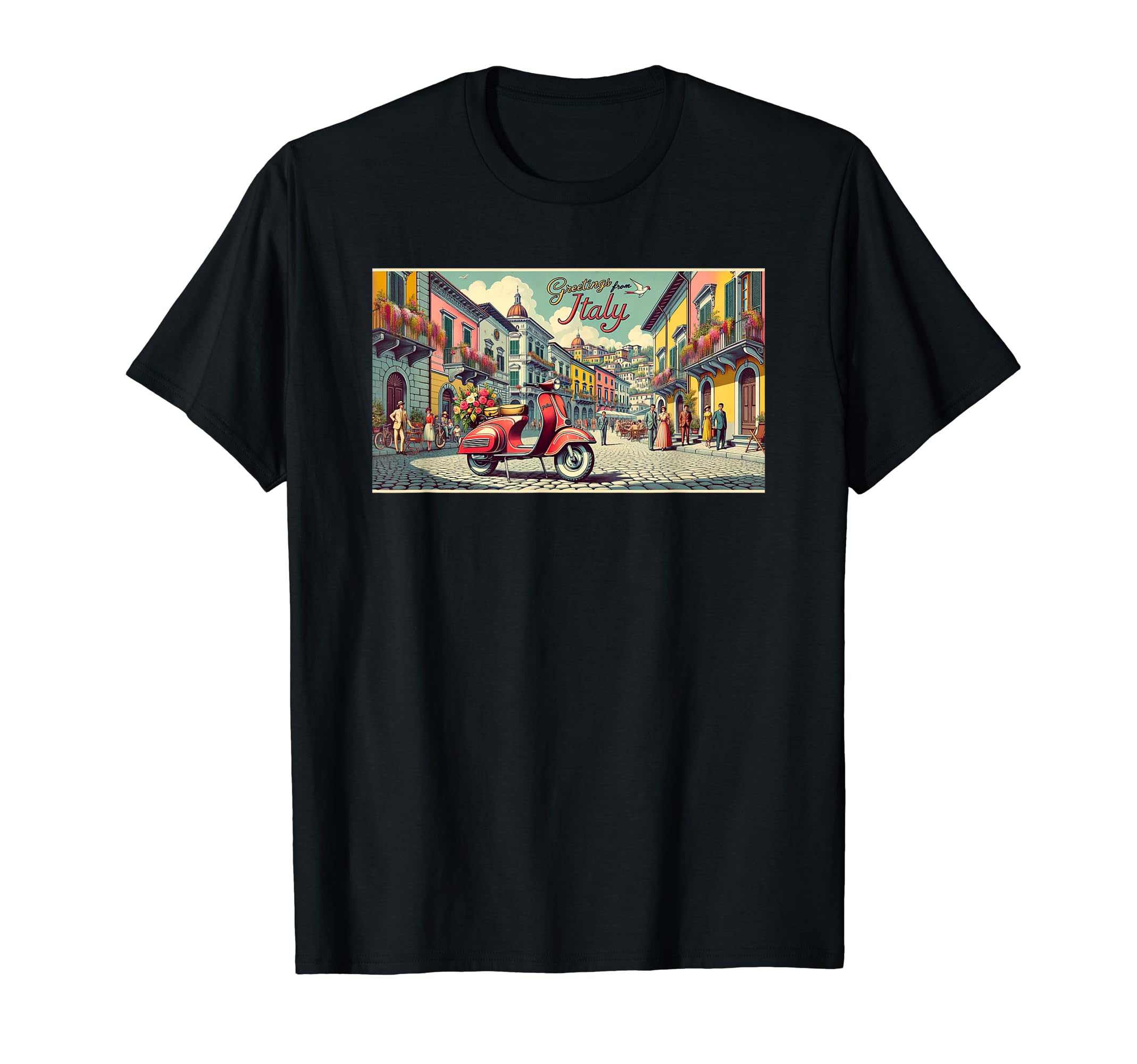 Postcard Italian Scooter Piazza Italy T-Shirt - Aesthetic Graphic Unisex - T-Shirt, Sweatshirt, Hoodie