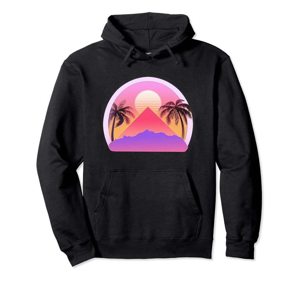 Sunset Vaporwave Palm Tree 80S Hoodie - Fun Novelty Design Unisex - T-Shirt, Sweatshirt, Hoodie