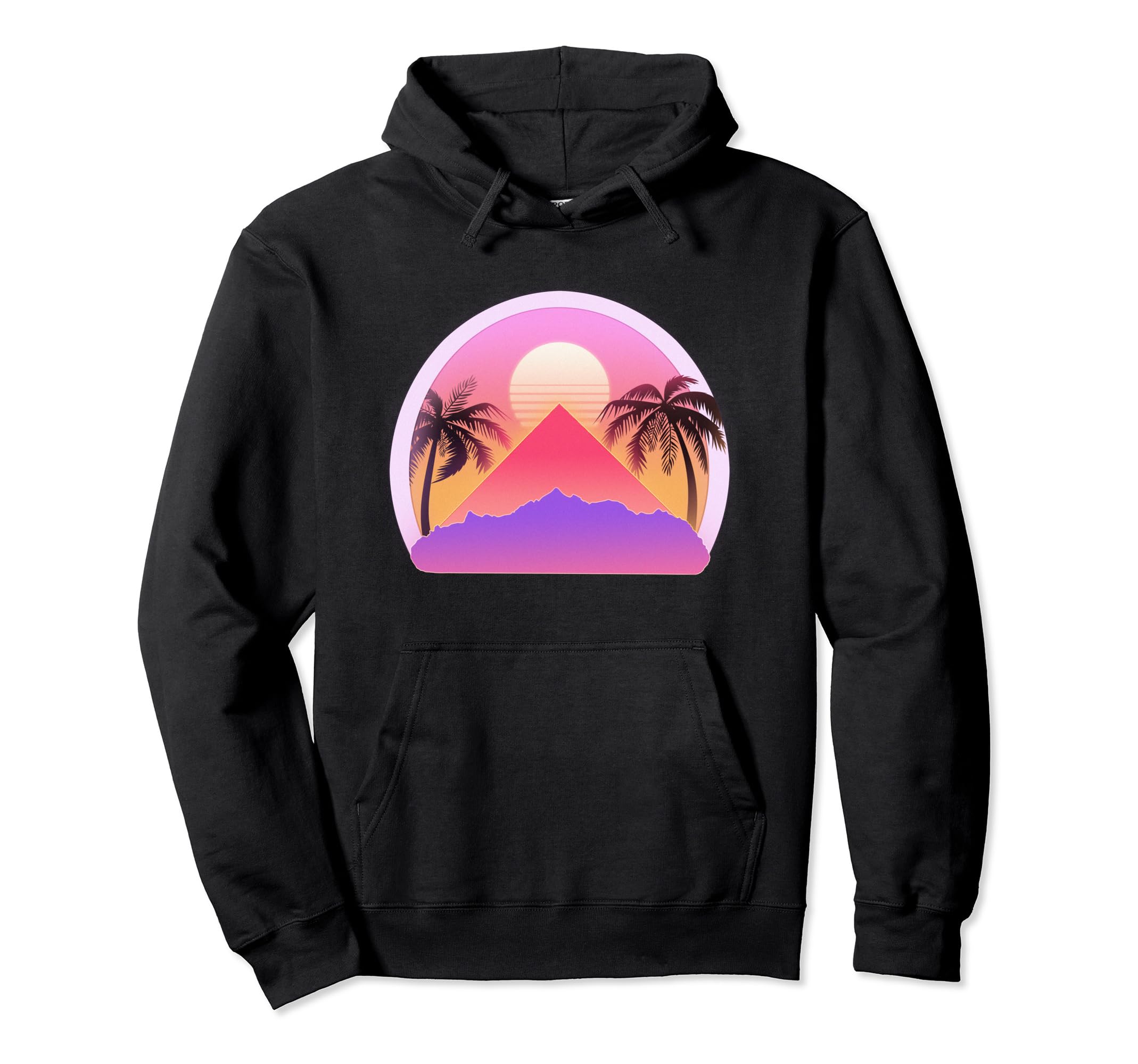 Sunset Vaporwave Palm Tree 80S Hoodie - Fun Novelty Design Unisex - T-Shirt, Sweatshirt, Hoodie