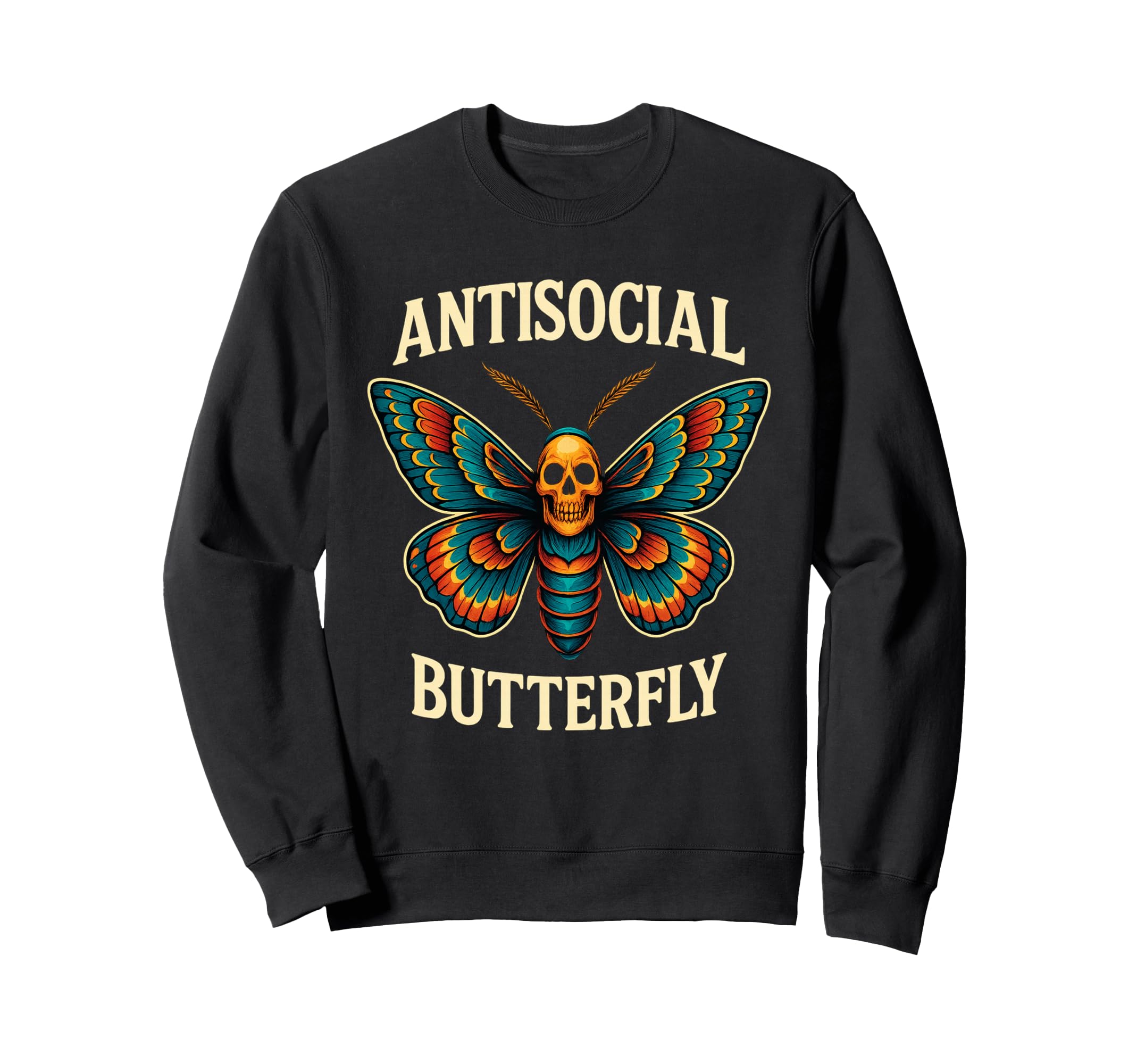 Antisocial Butterfly Skull Goth Moth Art Sweatshirt - Trendy Graphic Unisex - T-Shirt, Sweatshirt, Hoodie