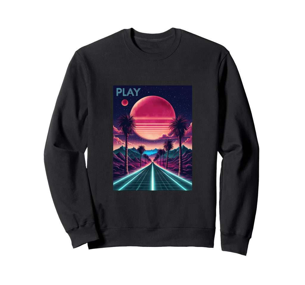 80S Synthwave Outrun Sunset Palm Sweatshirt - Novelty Apparel for Adults - T-Shirt, Sweatshirt, Hoodie