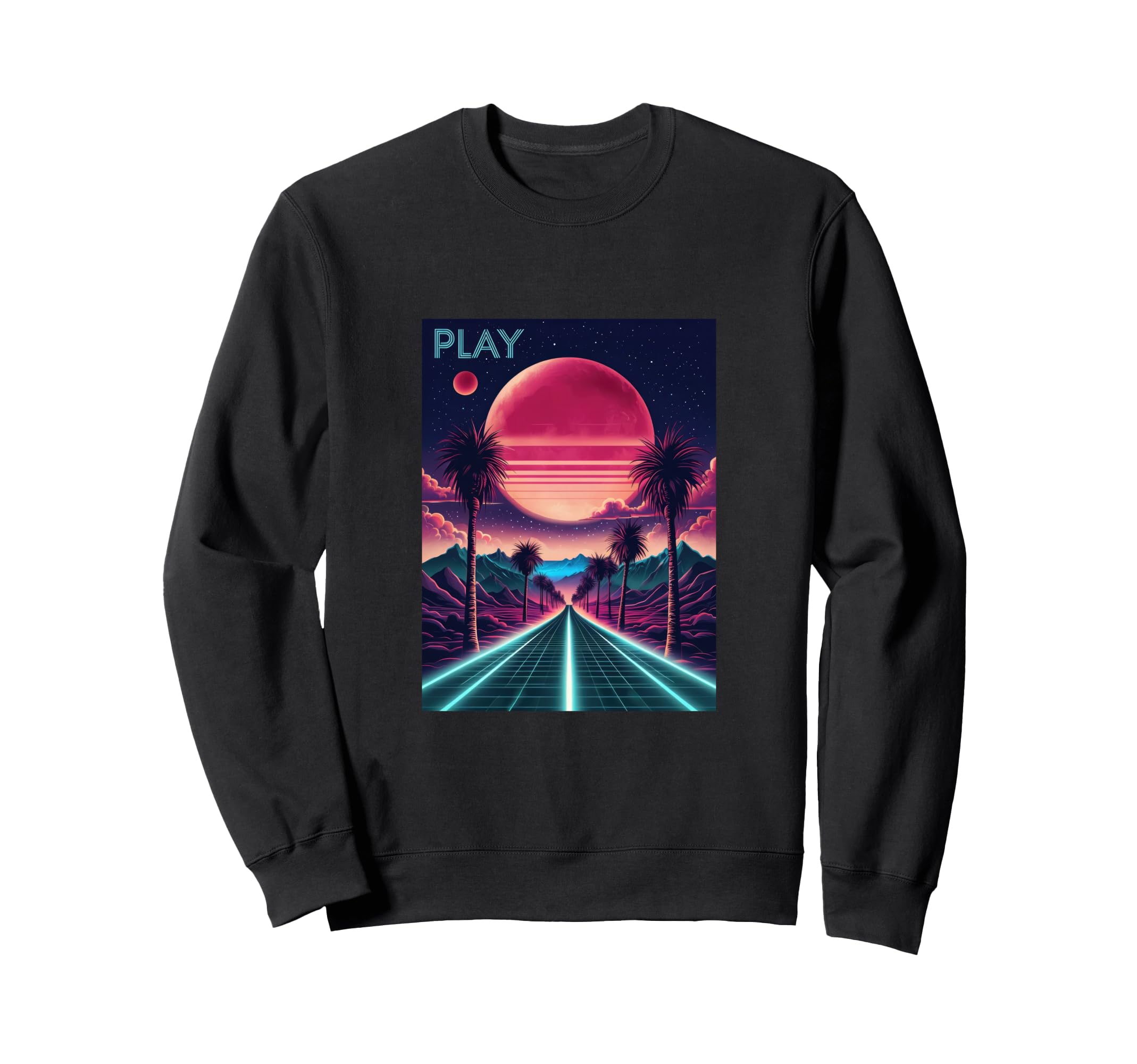 80S Synthwave Outrun Sunset Palm Sweatshirt - Novelty Apparel for Adults - T-Shirt, Sweatshirt, Hoodie