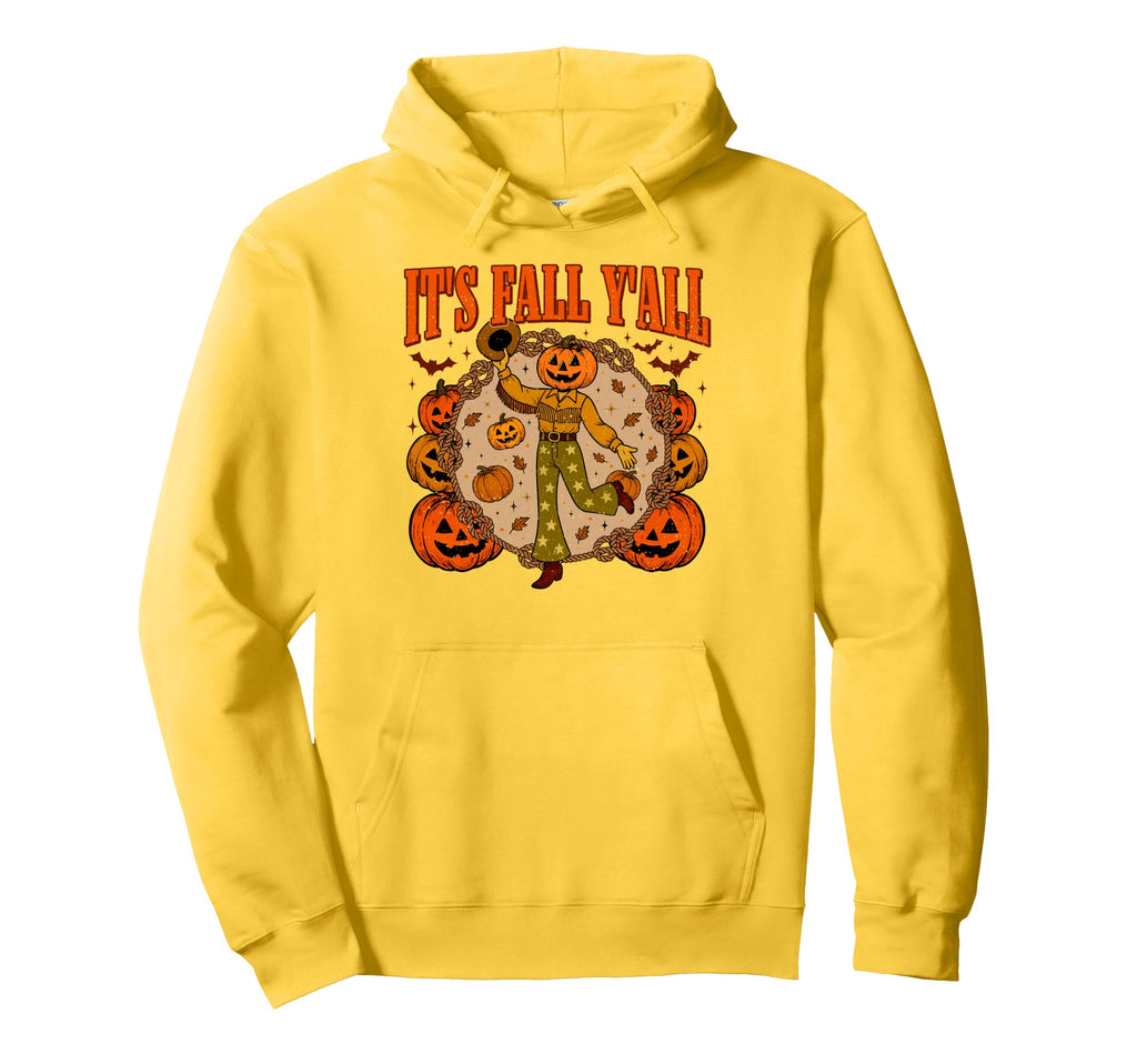 Its Fall Yall Funny Pumpkin Cowboy Hoodie - Fun Novelty Design Unisex - T-Shirt, Sweatshirt, Hoodie