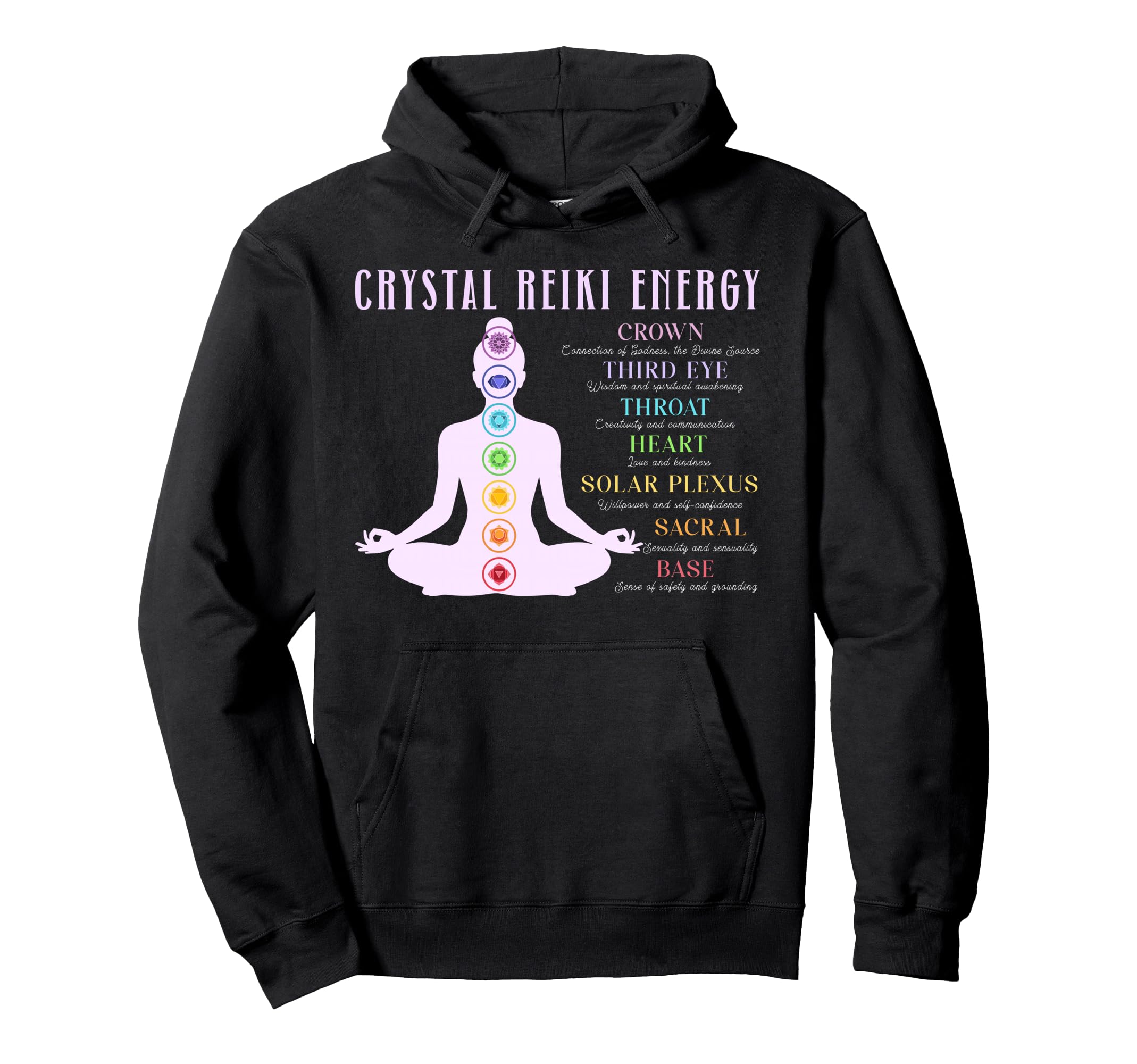 Crystal Reiki Energy Chakra Reiki Yoga Hoodie - Unique Graphic for Adults - T-Shirt, Sweatshirt, Hoodie
