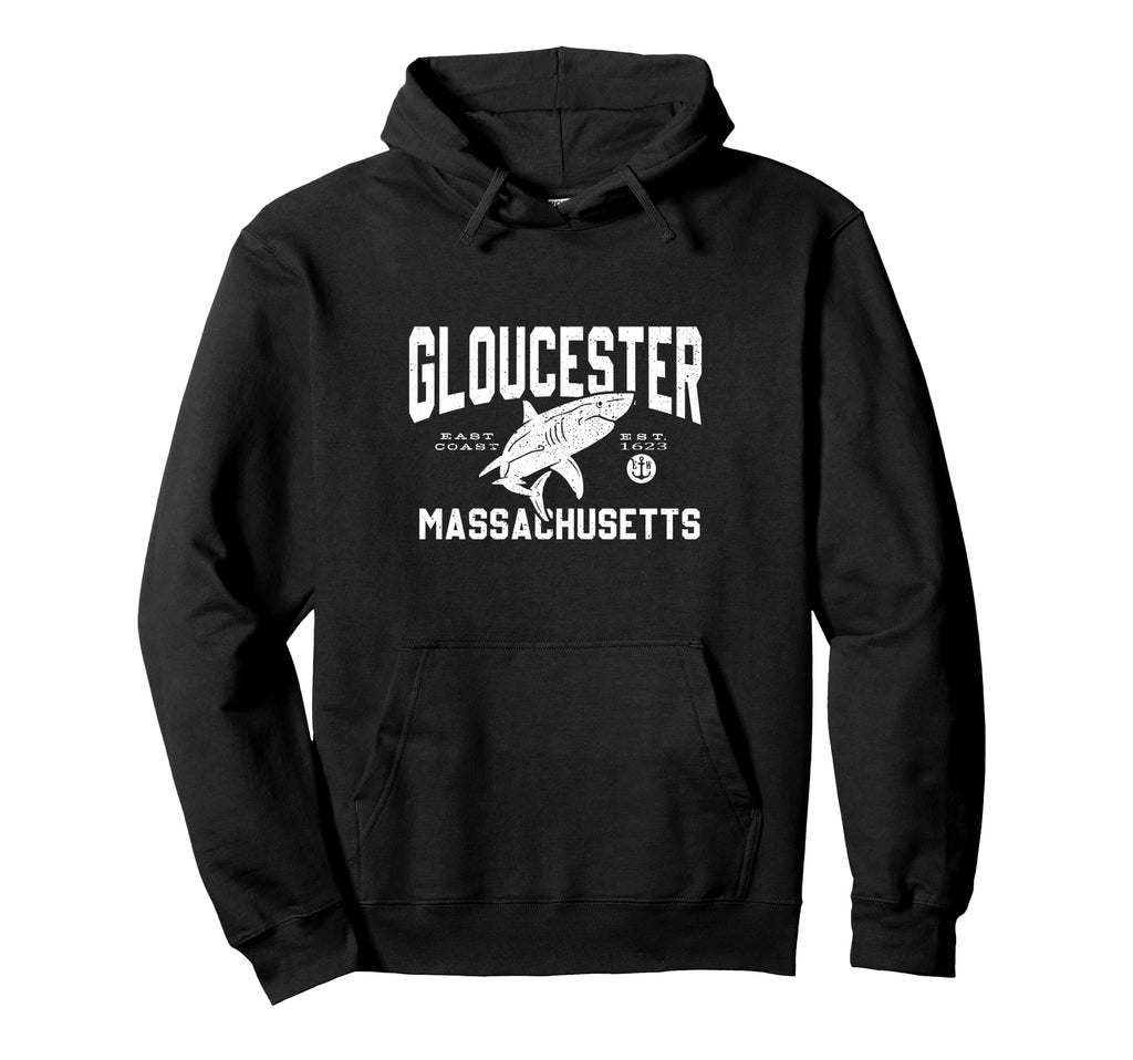 Shark Typography Gloucester Mass Hoodie - Novelty Apparel for Adults - T-Shirt, Sweatshirt, Hoodie