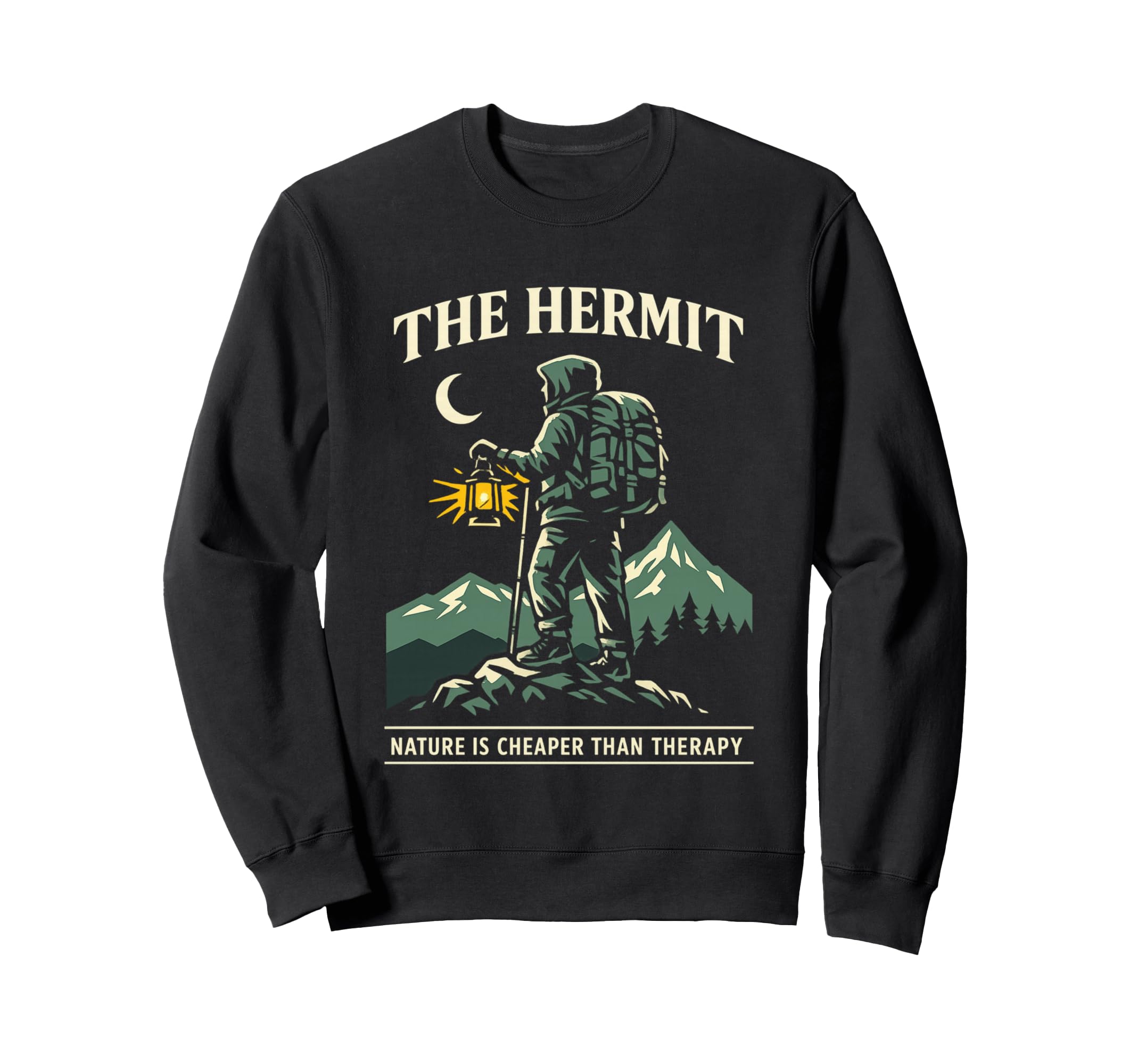 Hermit Tarot Hiker Lantern Mountain Sweatshirt - Minimalist Print Unisex - T-Shirt, Sweatshirt, Hoodie