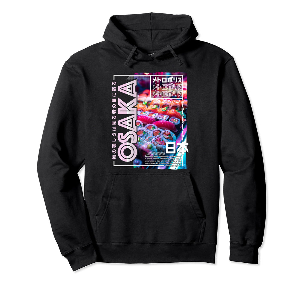 Osaka City 80S Synthwave Sushi Japan Hoodie - Aesthetic Graphic for Adults - T-Shirt, Sweatshirt, Hoodie